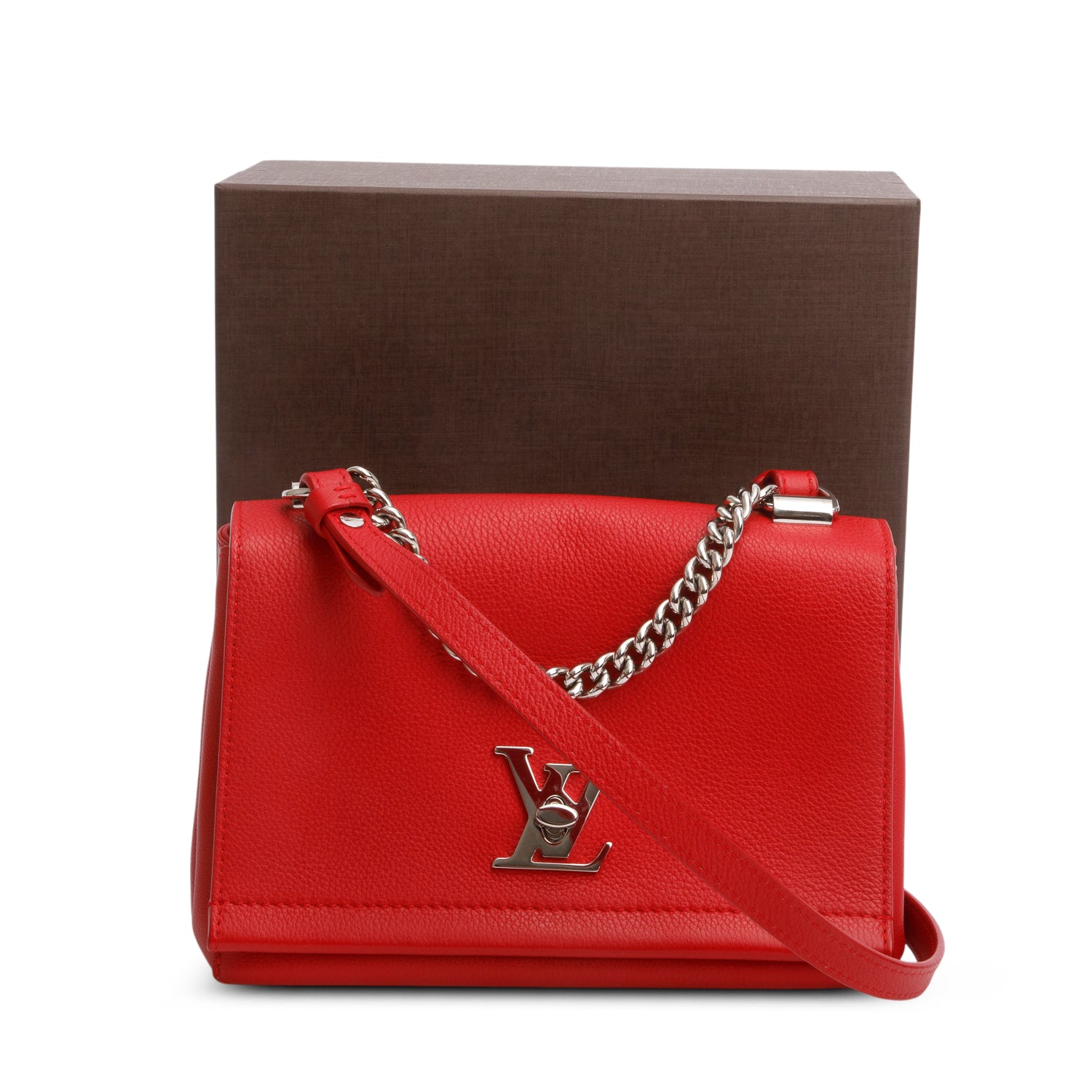 Louis Vuitton 2015 Red Calfskin Lock Me II Chain Bag BB w/ Box & Receipt