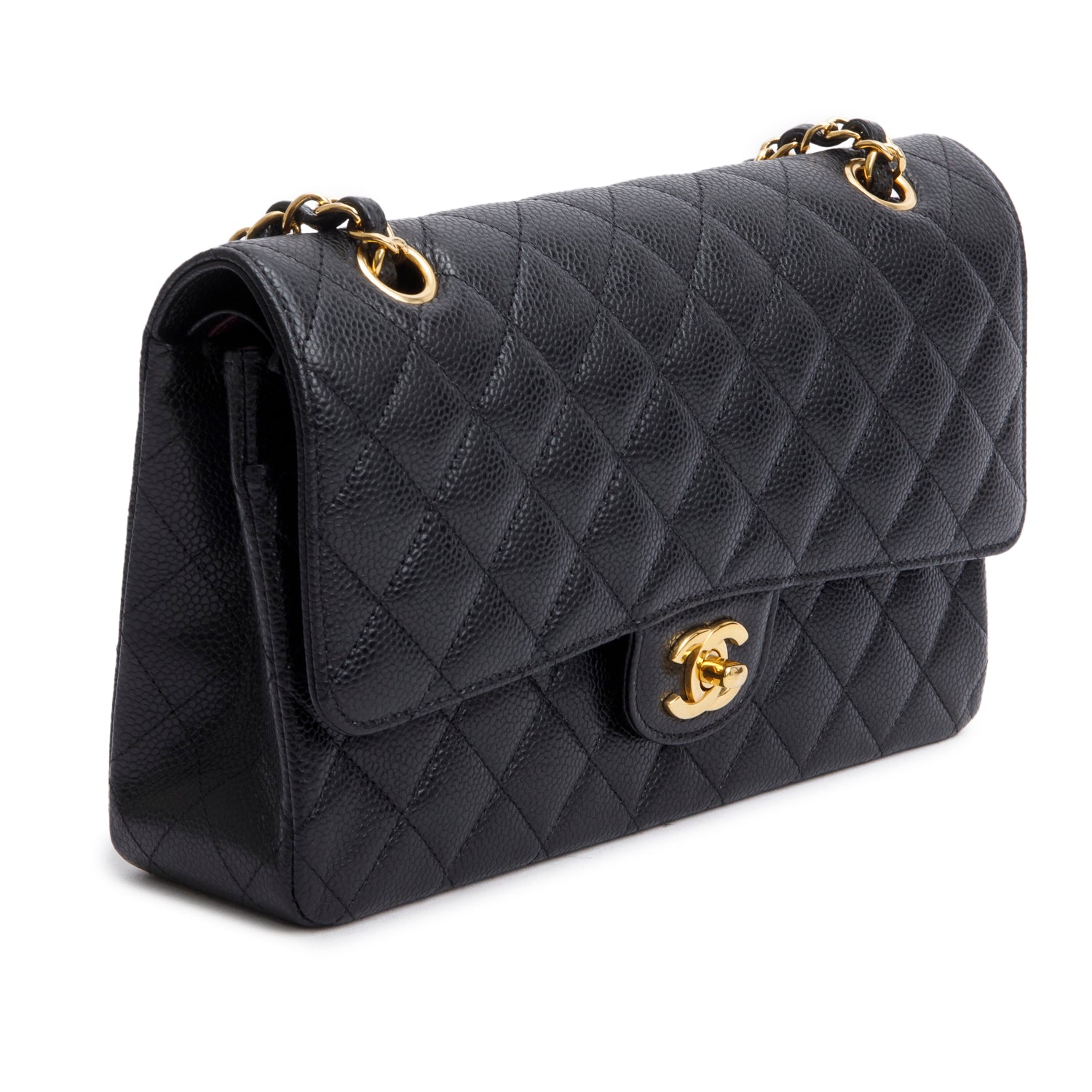 Chanel 2023 Black Quilted Caviar Leather Classic Medium Double Flap Bag w/ Box