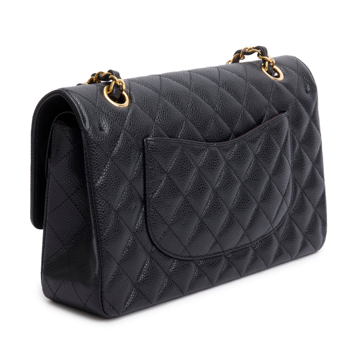 Chanel 2023 Black Quilted Caviar Leather Classic Medium Double Flap Bag w/ Box