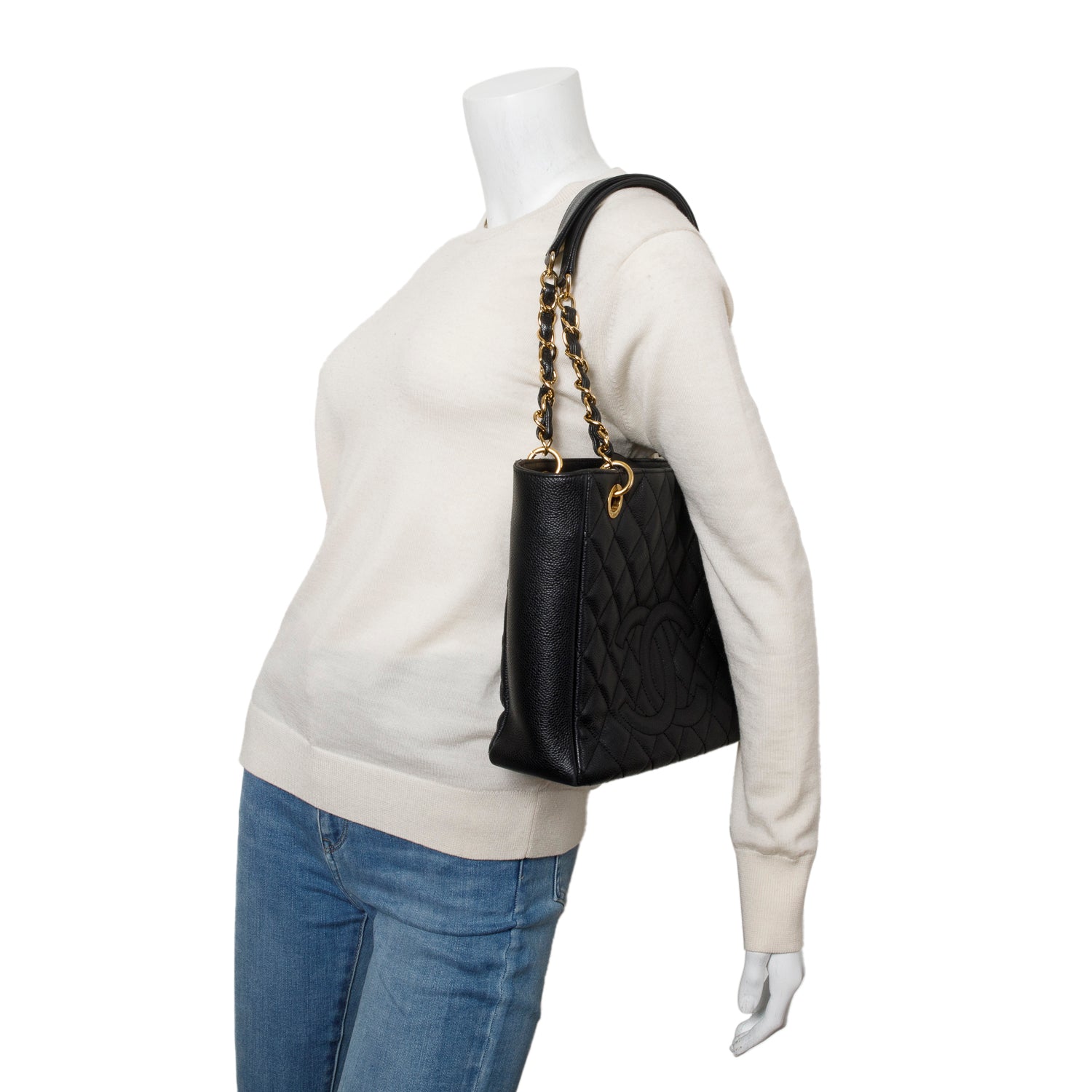 Chanel Black Caviar Quilted Petit Shopping Tote w/ Box, Authenticity Card & Receipt