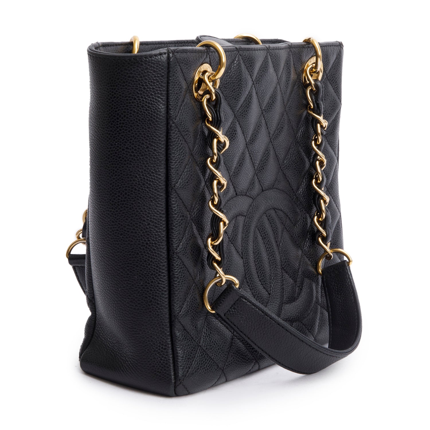 Chanel Black Caviar Quilted Petit Shopping Tote w/ Box, Authenticity Card & Receipt