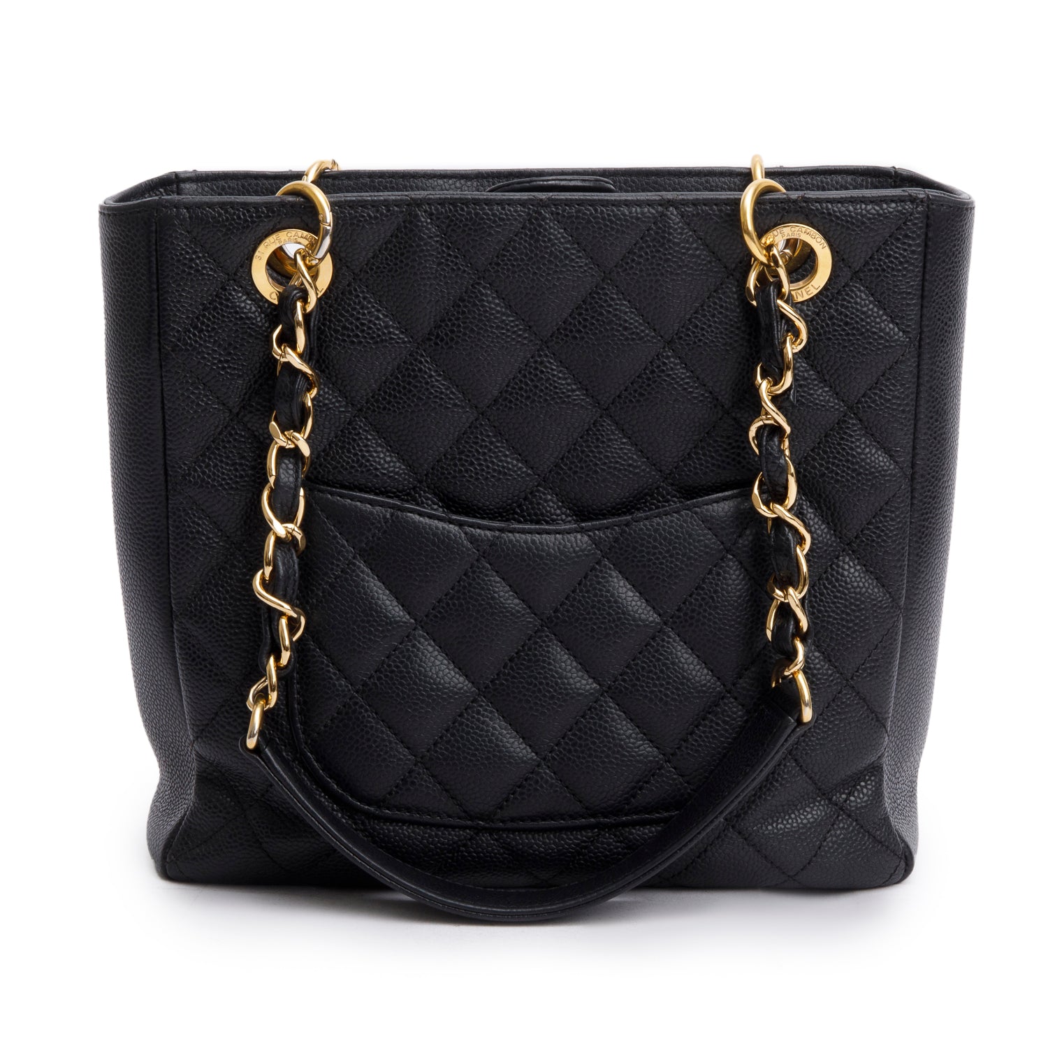Chanel Black Caviar Quilted Petit Shopping Tote w/ Box, Authenticity Card & Receipt