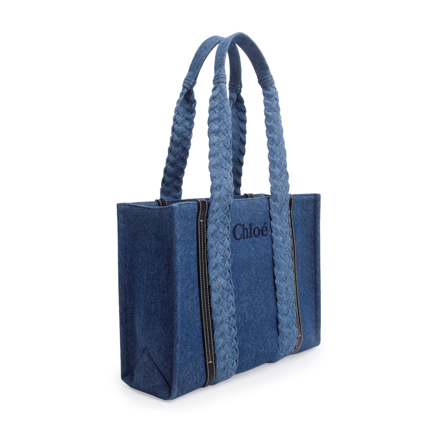 Chloe Blue Denim Medium Woody Tote Bag