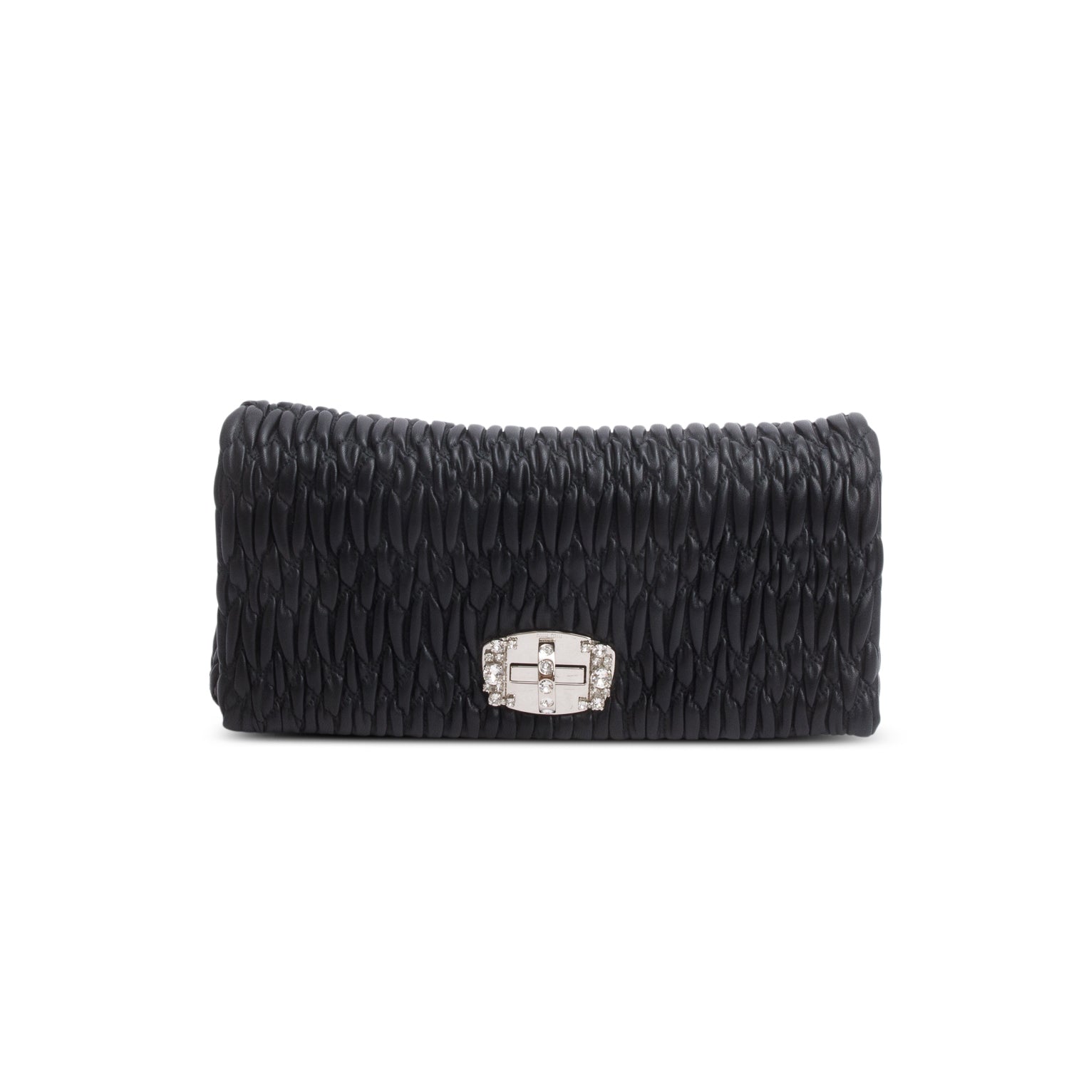 Miu Miu Black Nappa Matelasse Crystal Flap Clutch Bag w/ Straps & Authenticity Card