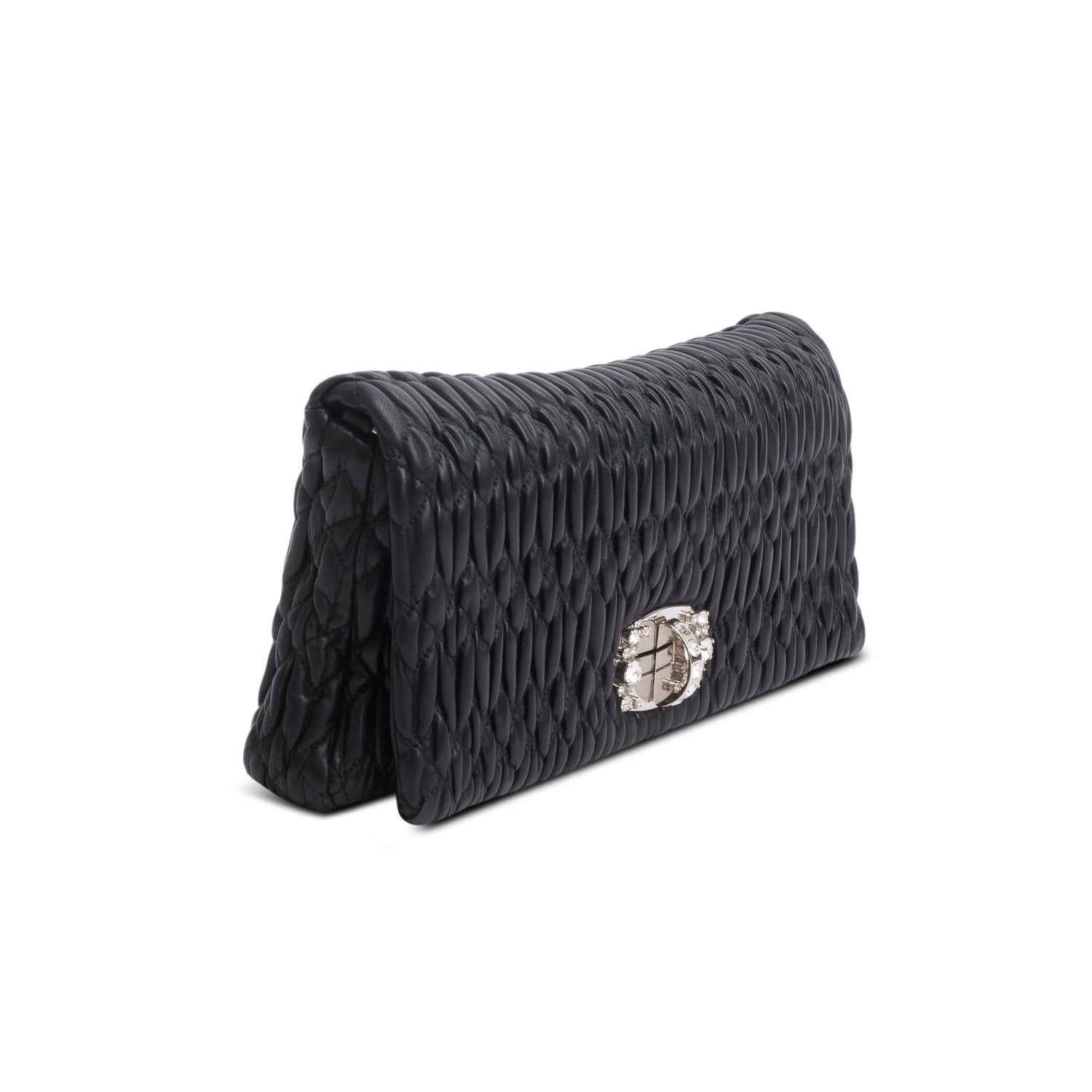 Miu Miu Black Nappa Matelasse Crystal Flap Clutch Bag w/ Straps & Authenticity Card