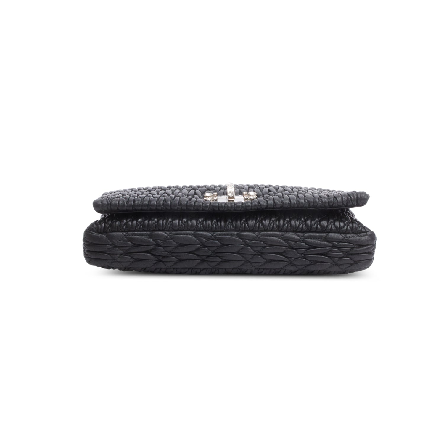 Miu Miu Black Nappa Matelasse Crystal Flap Clutch Bag w/ Straps & Authenticity Card