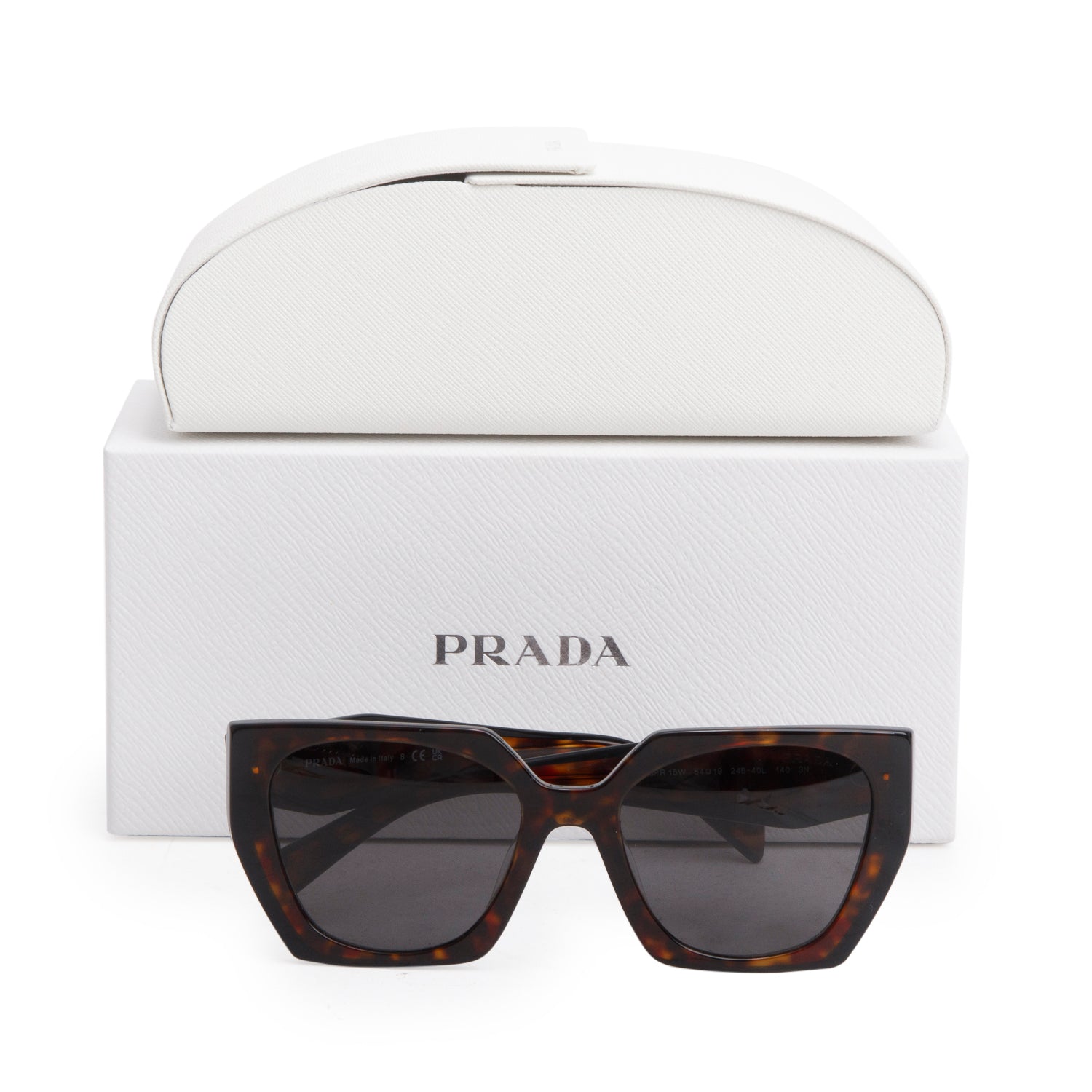 Prada SPR 15W Tortoise Acetate Rectangle Sunglasses w/ Box & Case