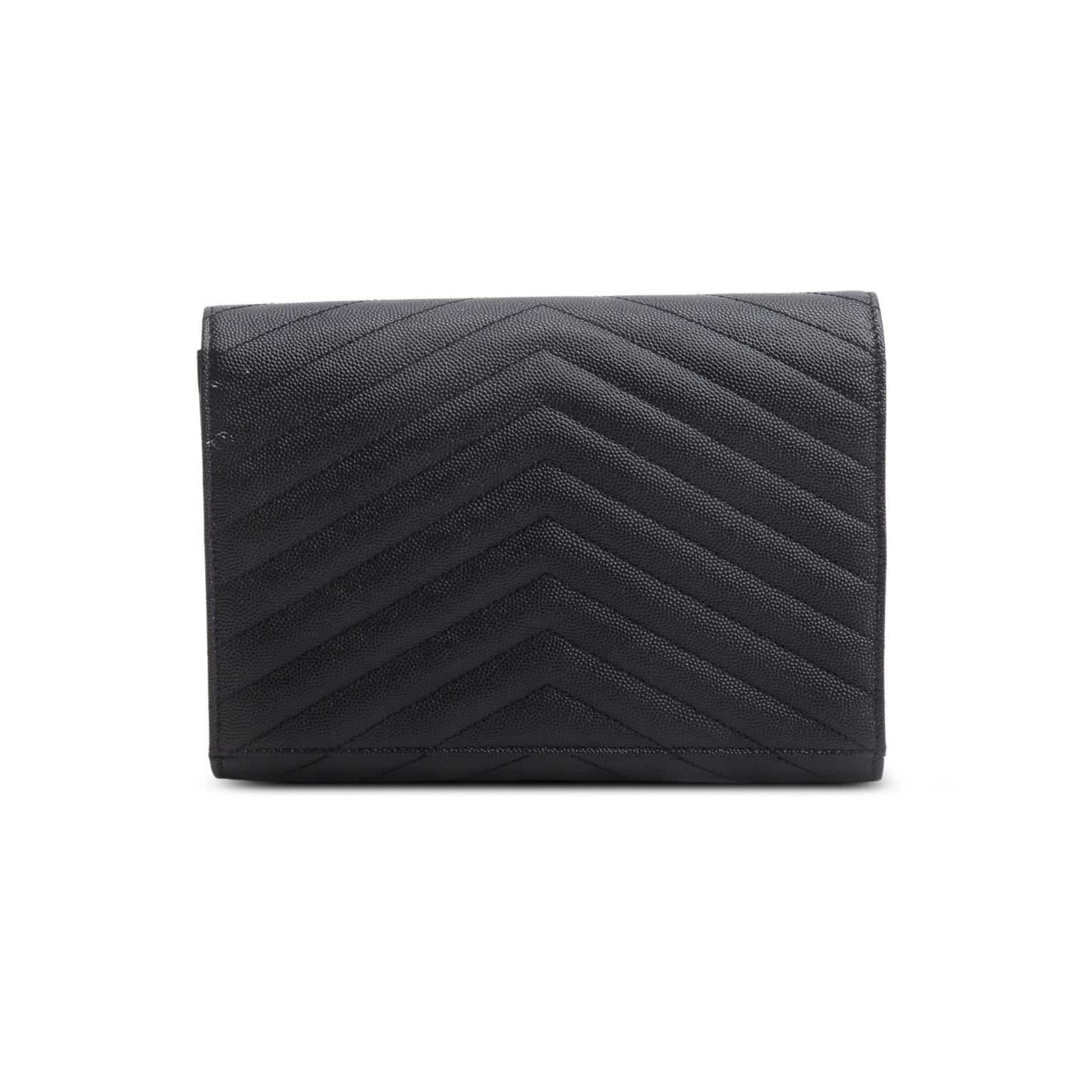 Saint Laurent 2023 Black Grain De Poudre Matelasse Chevron Cassandre Flap Clutch