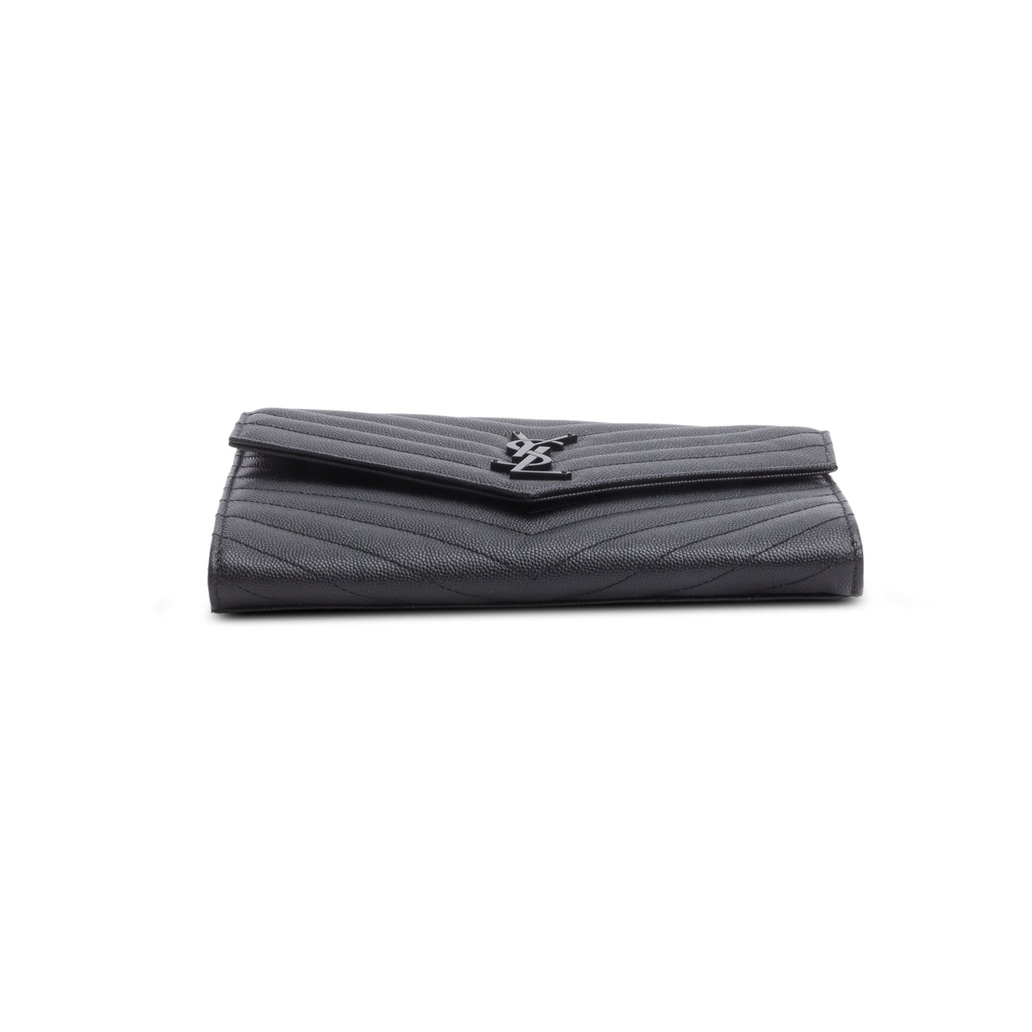 Saint Laurent 2023 Black Grain De Poudre Matelasse Chevron Cassandre Flap Clutch