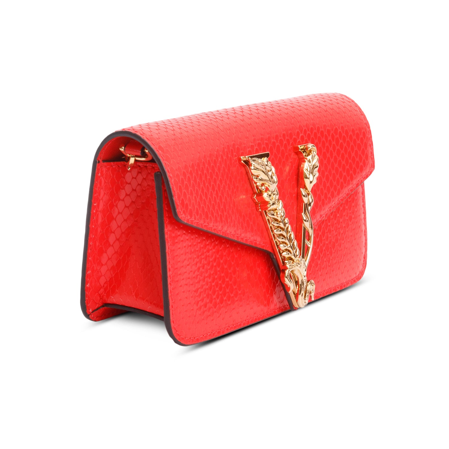 Versace Red Embossed Calf Leather Mini Chain Crossbody Bag w/ Box