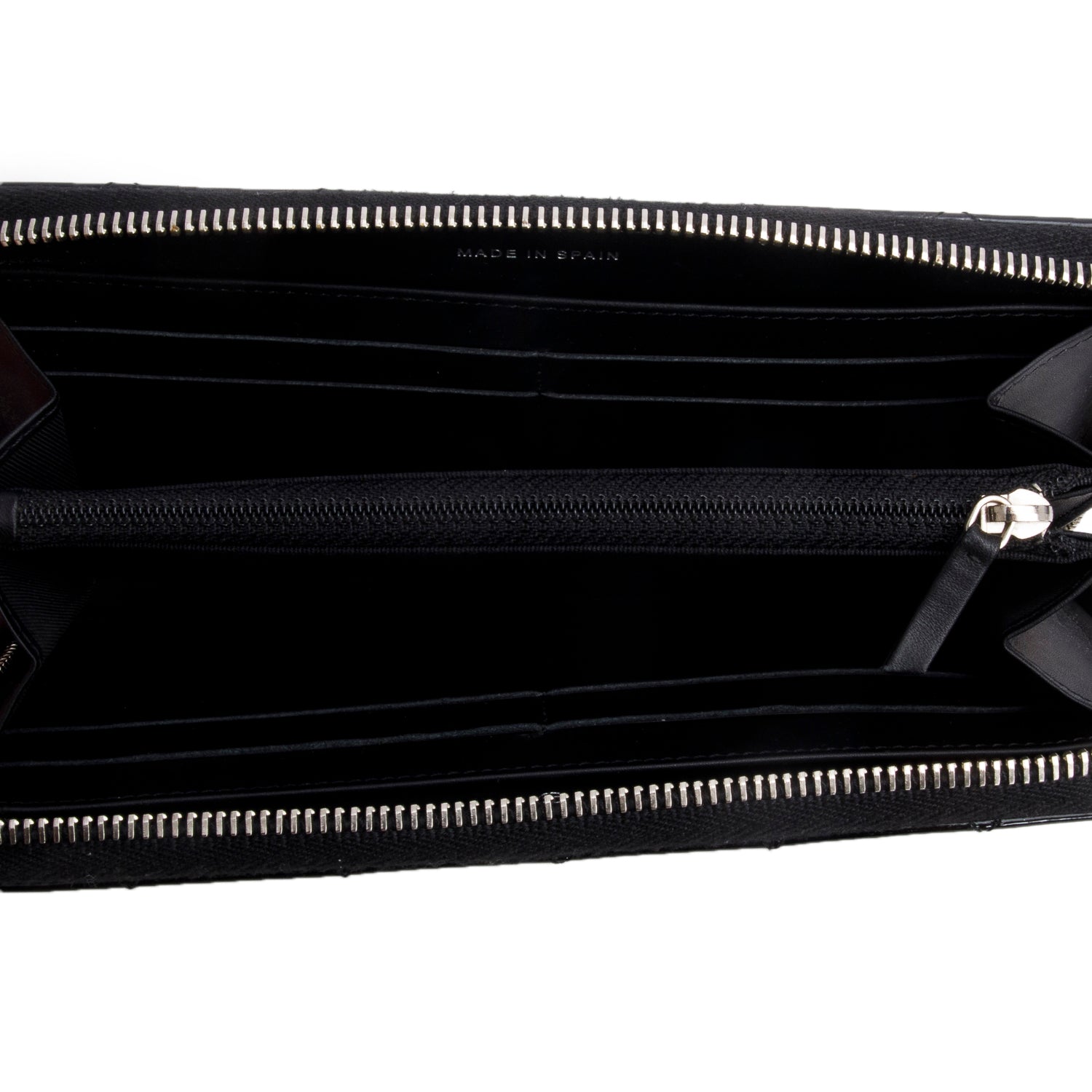 Chanel Black Patent Leather Calfskin Quilted Large Gusset Zip Around Wallet w/ Authenticity Card