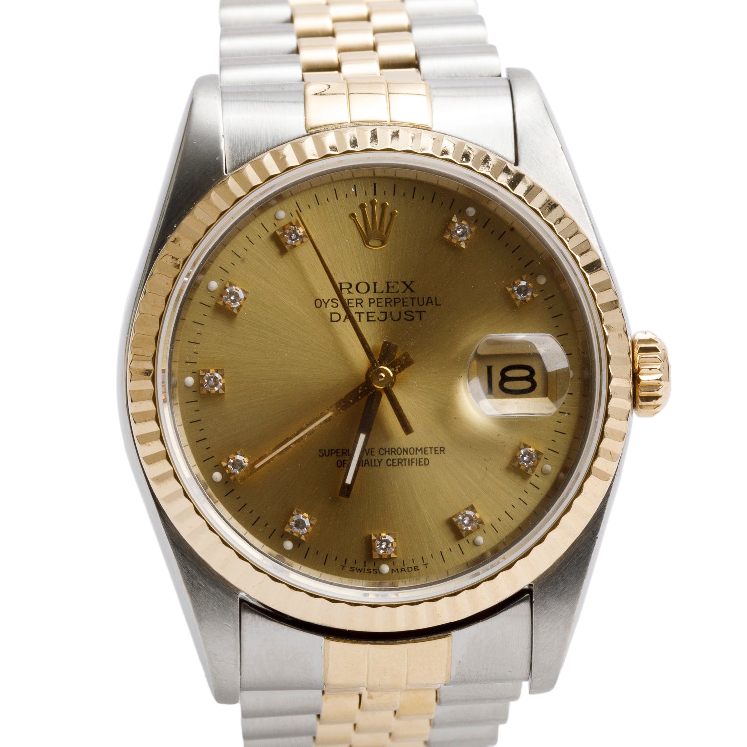 Rolex Stainless Steel & 18k Yellow Gold Datejust 36 MM Watch Champagne Diamond Dial 16233 w/ Box