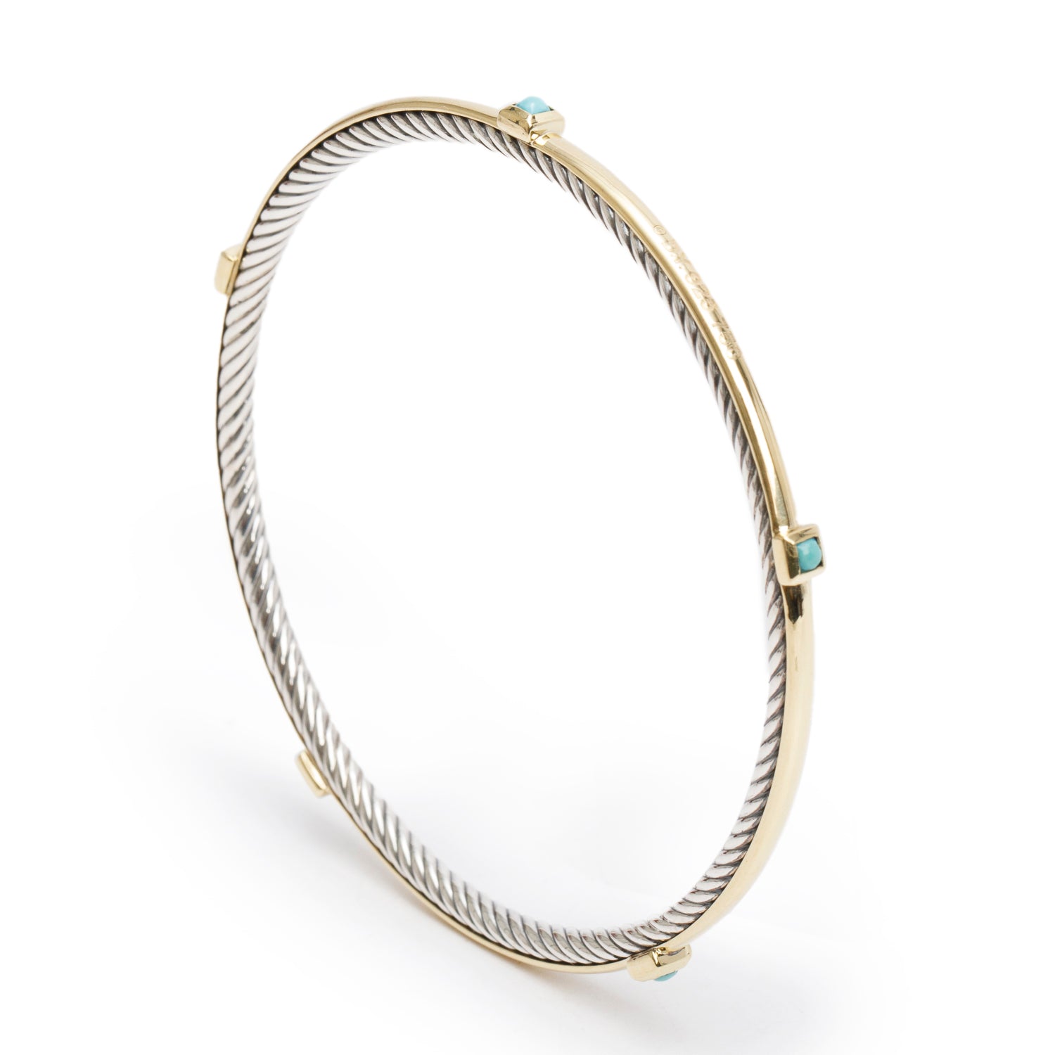 David Yurman Sterling Silver & 18k Yellow Gold Turquoise Bangle Bracelet