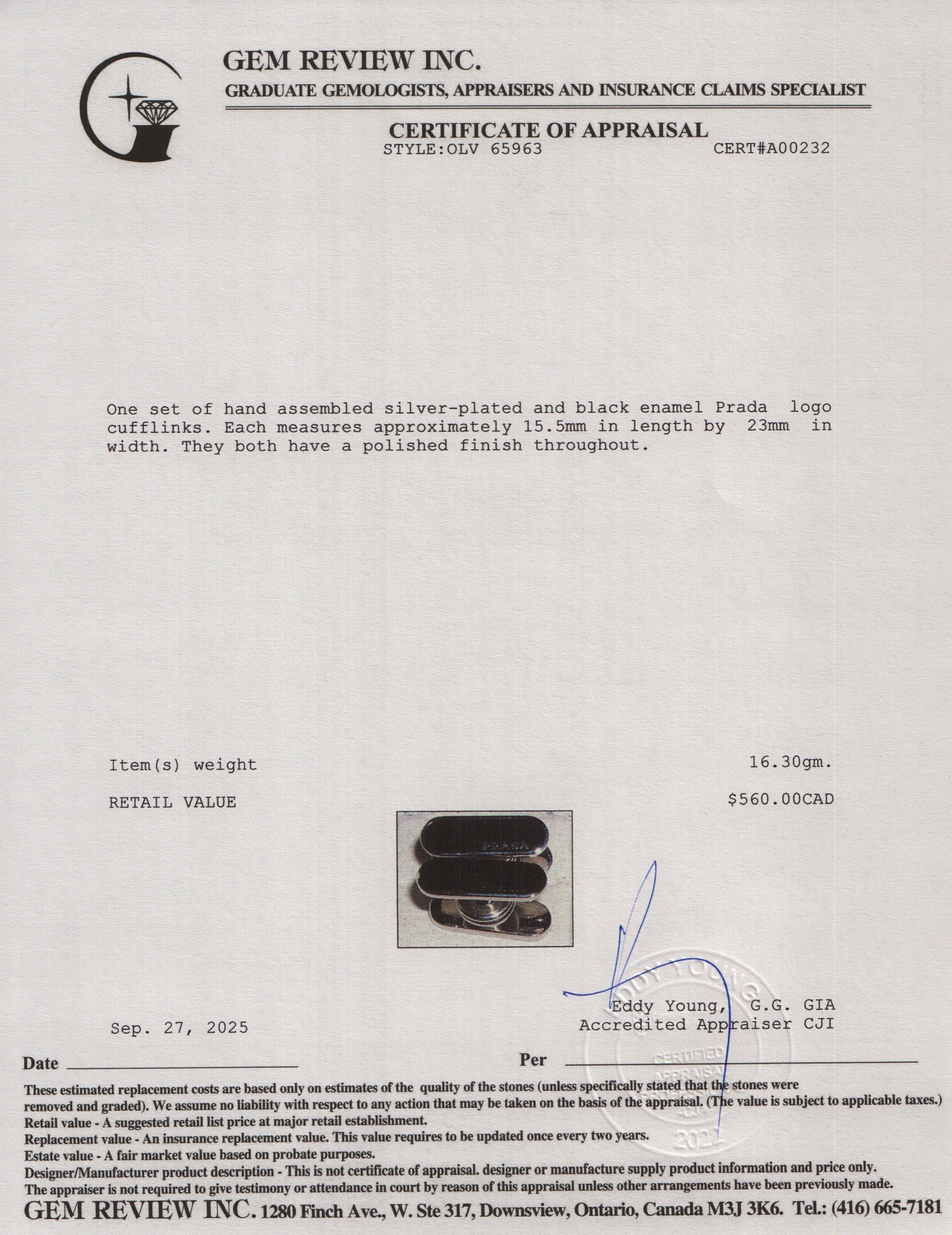 Prada Silver-Plated Black Enamel Logo Cufflinks