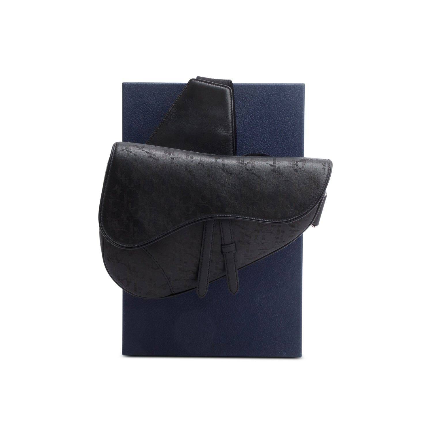 Christian Dior 2021 Black Oblique Galaxy Perforated Leather Saddle Bag w/ Box