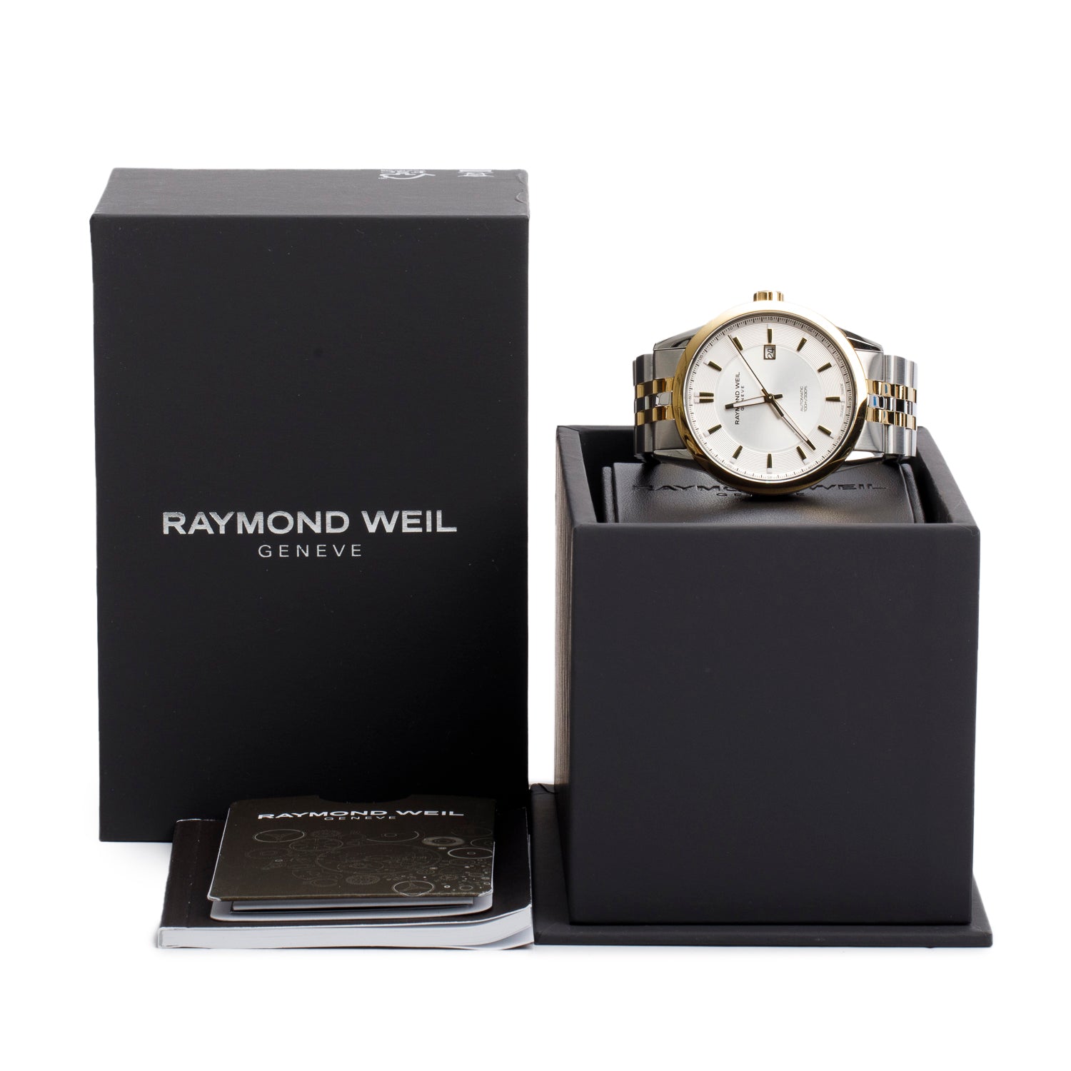 Raymond Weil Yellow Gold PVD & Stainless Steel Freelancer 42 MM Automatic Watch Silver Dial 2731 w/ Box & Papers