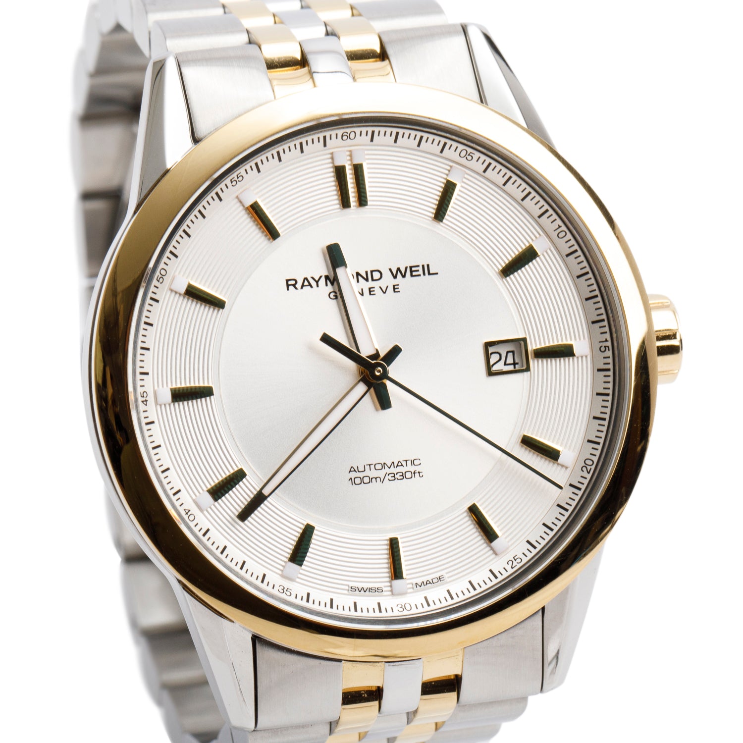 Raymond Weil Yellow Gold PVD & Stainless Steel Freelancer 42 MM Automatic Watch Silver Dial 2731 w/ Box & Papers