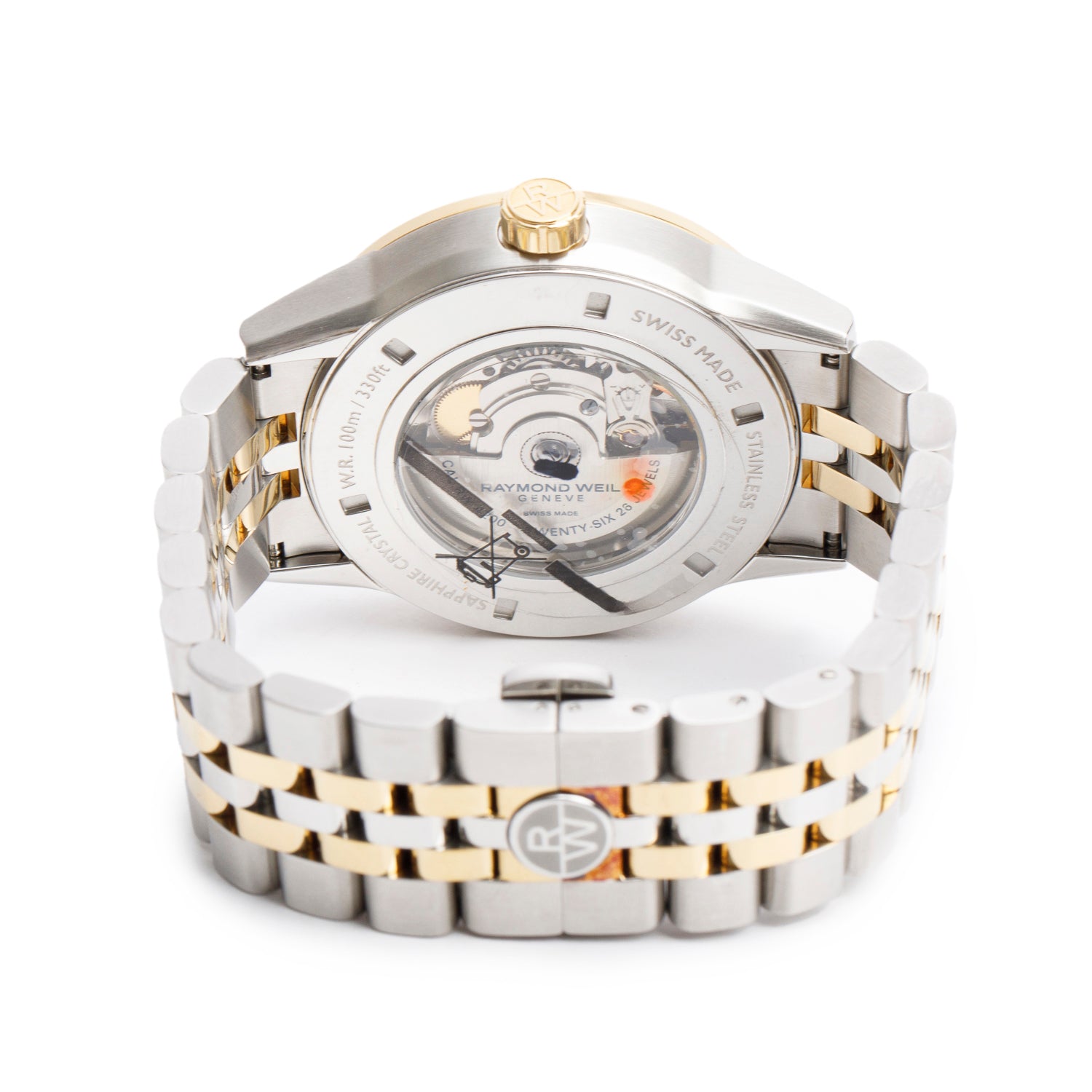 Raymond Weil Yellow Gold PVD & Stainless Steel Freelancer 42 MM Automatic Watch Silver Dial 2731 w/ Box & Papers