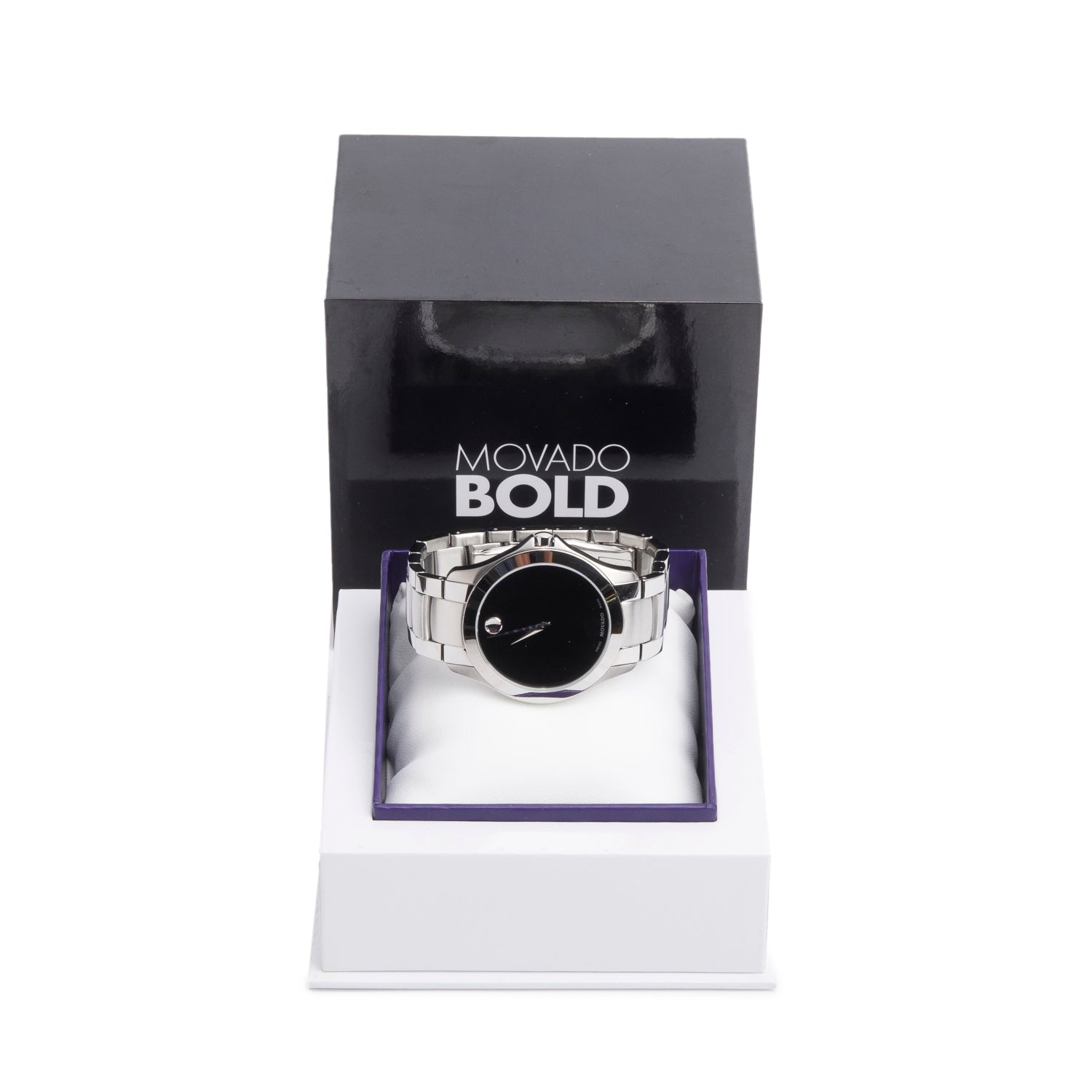 Movado Stainless Steel Masino 40 MM Quartz Watch Black Dial w/ Box