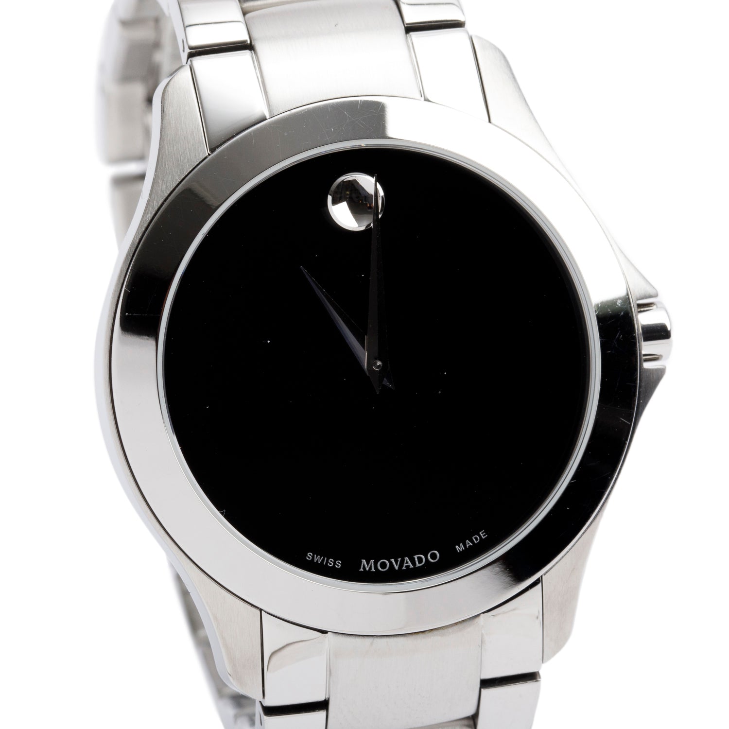 Movado Stainless Steel Masino 40 MM Quartz Watch Black Dial w/ Box