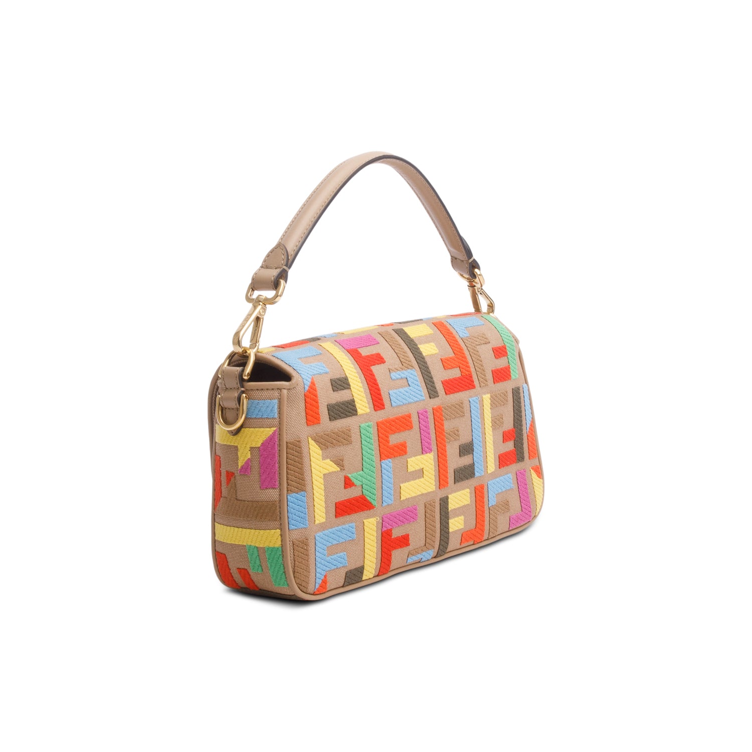 Fendi Multicolor Canvas Vitello King FF Embroidered Baguette w/ Straps