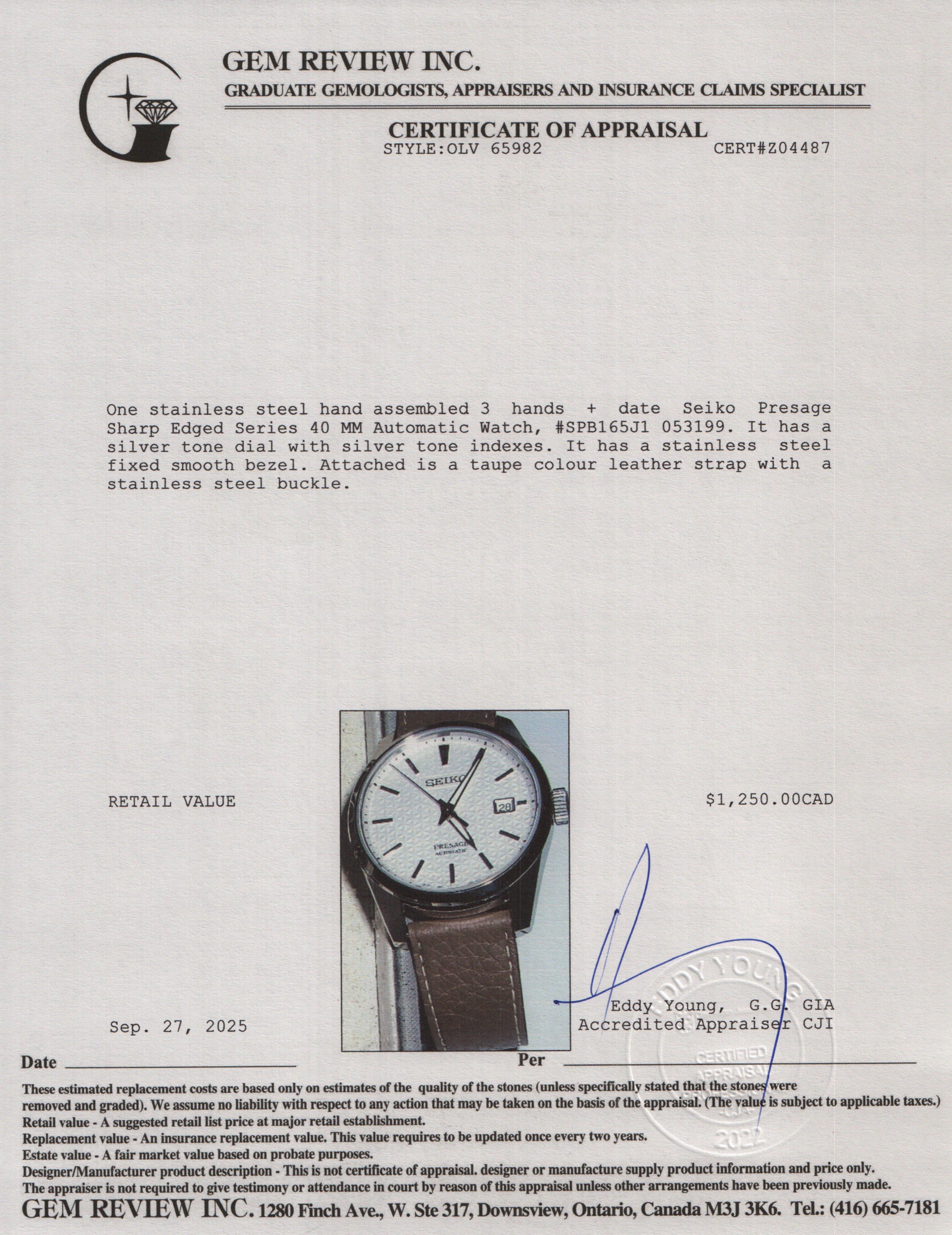 Seiko Stainless Steel Presage Sharp Edged Series 40 MM Automatic Watch Silver Dial w/ Box & Extra Strap