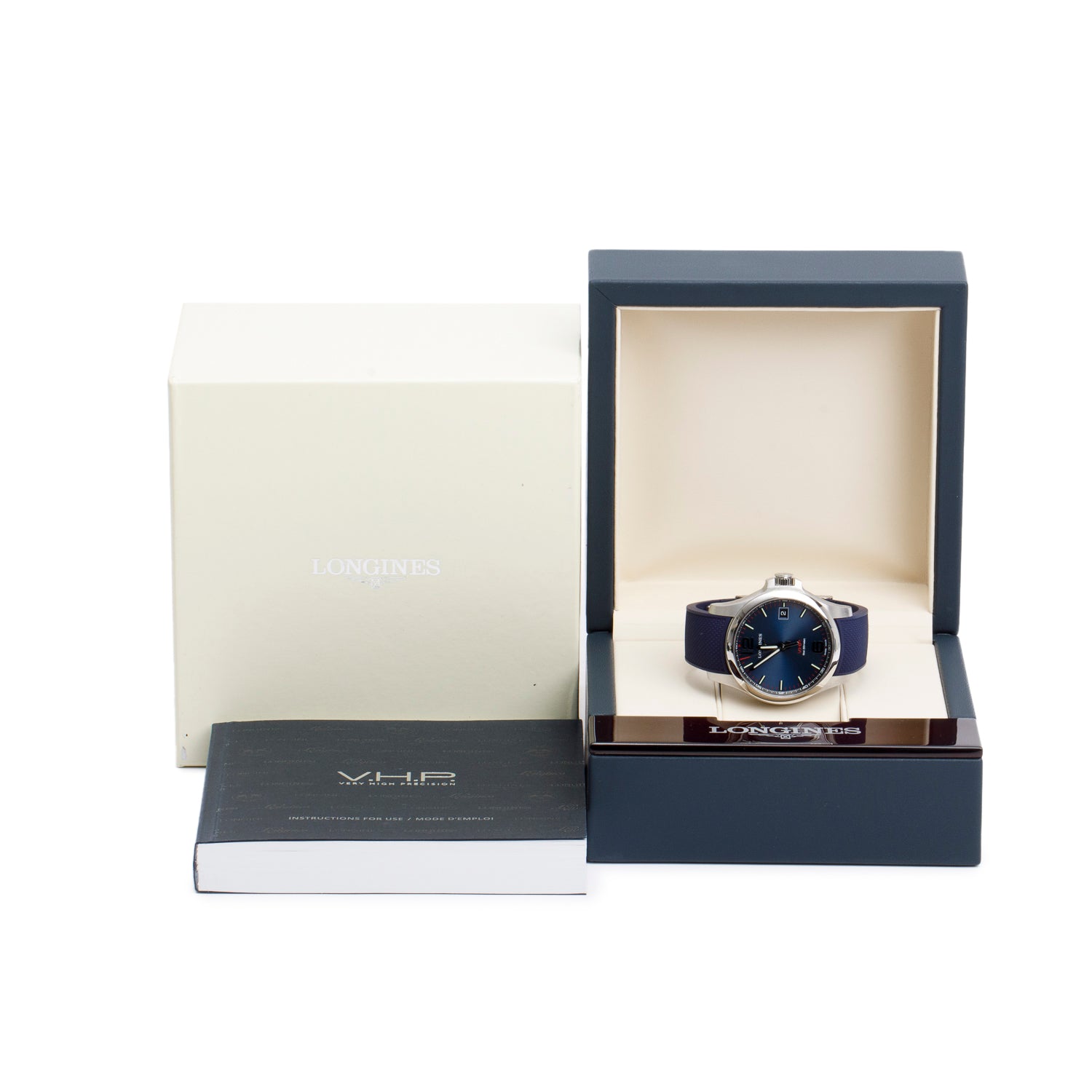 Longines Stainless Steel Conquest V.H.P. 41 MM Quartz Watch Blue Dial w/ Box
