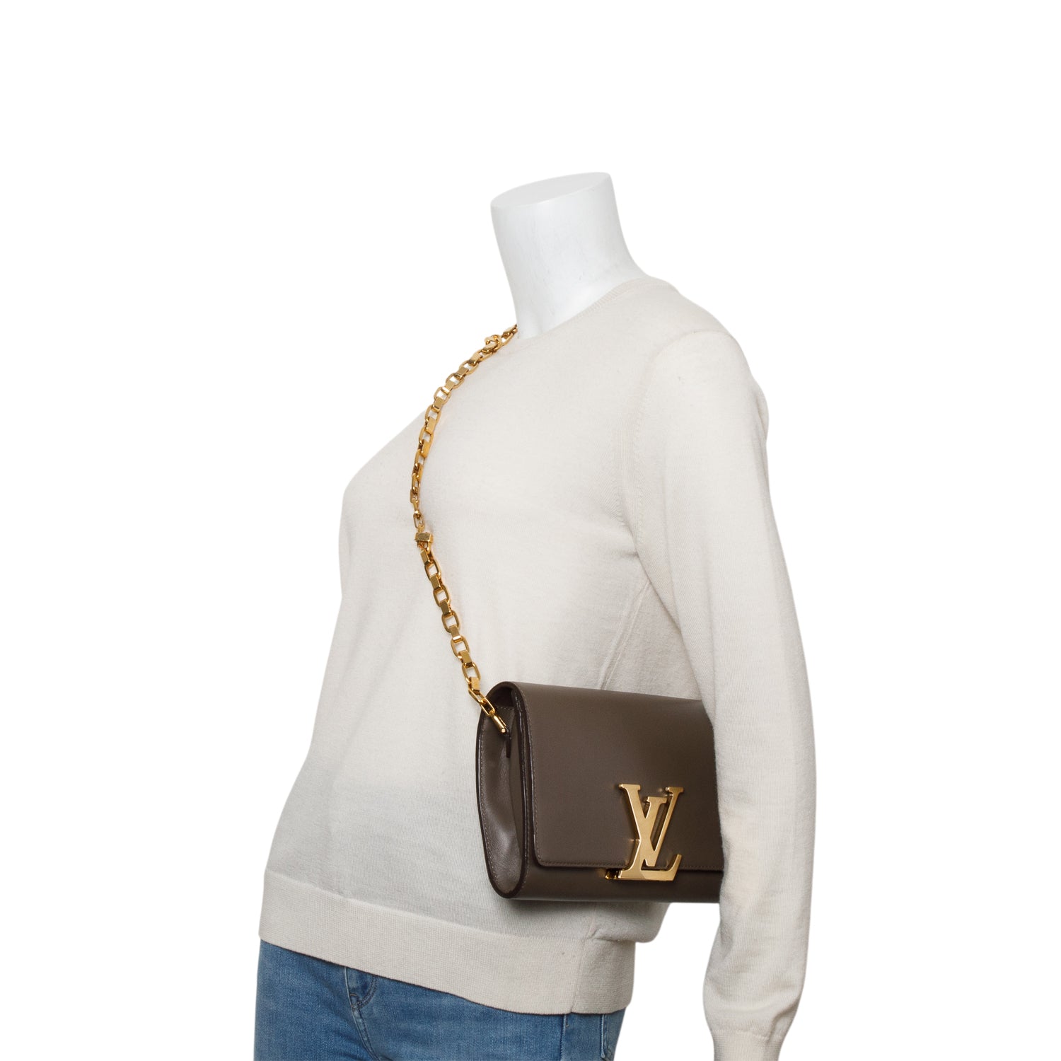 Louis Vuitton Taupe Calfskin Chain Louise Pochette w/ Strap