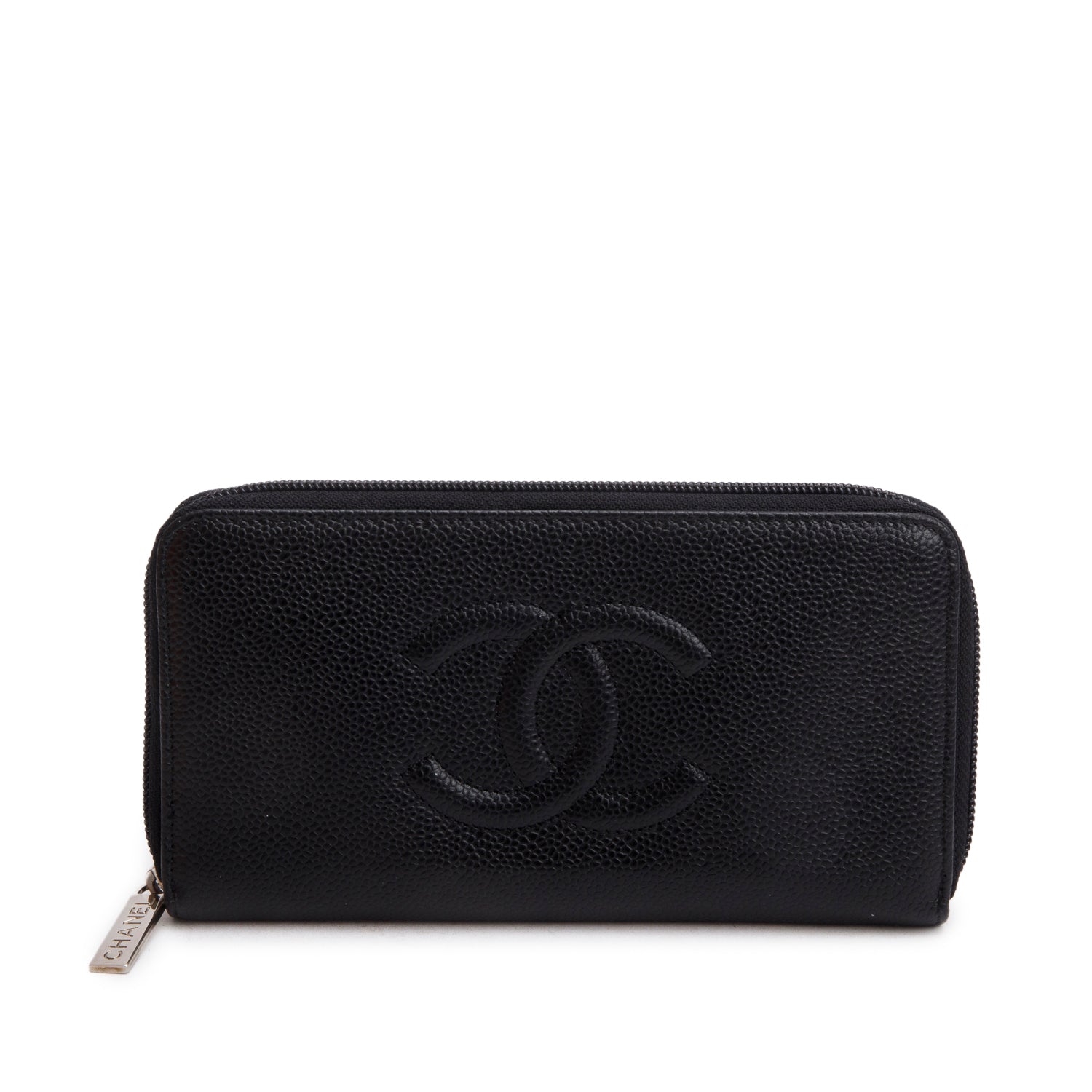Chanel Black Caviar Timeless CC Zip Around Wallet w/ Authenticity Card