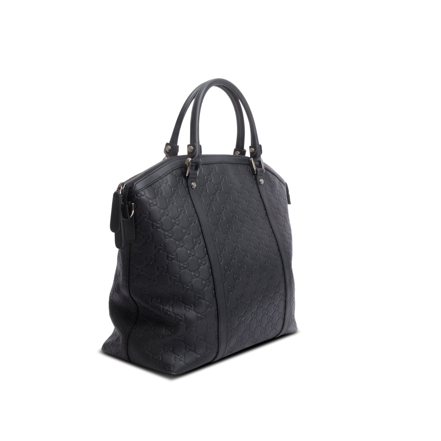 Gucci Black Guccissima Medium GG Charm Convertible Dome Satchel