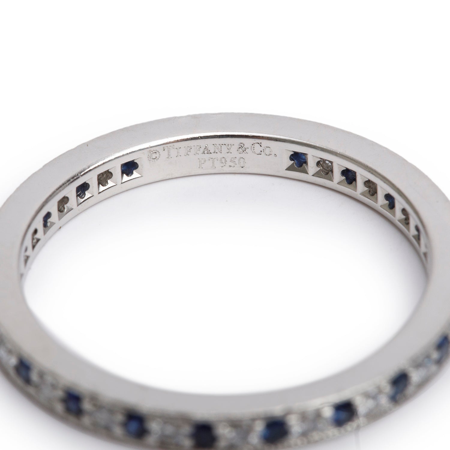 Tiffany & Co. Platinum Sapphire & Diamond Eternity Band Ring, Size 8