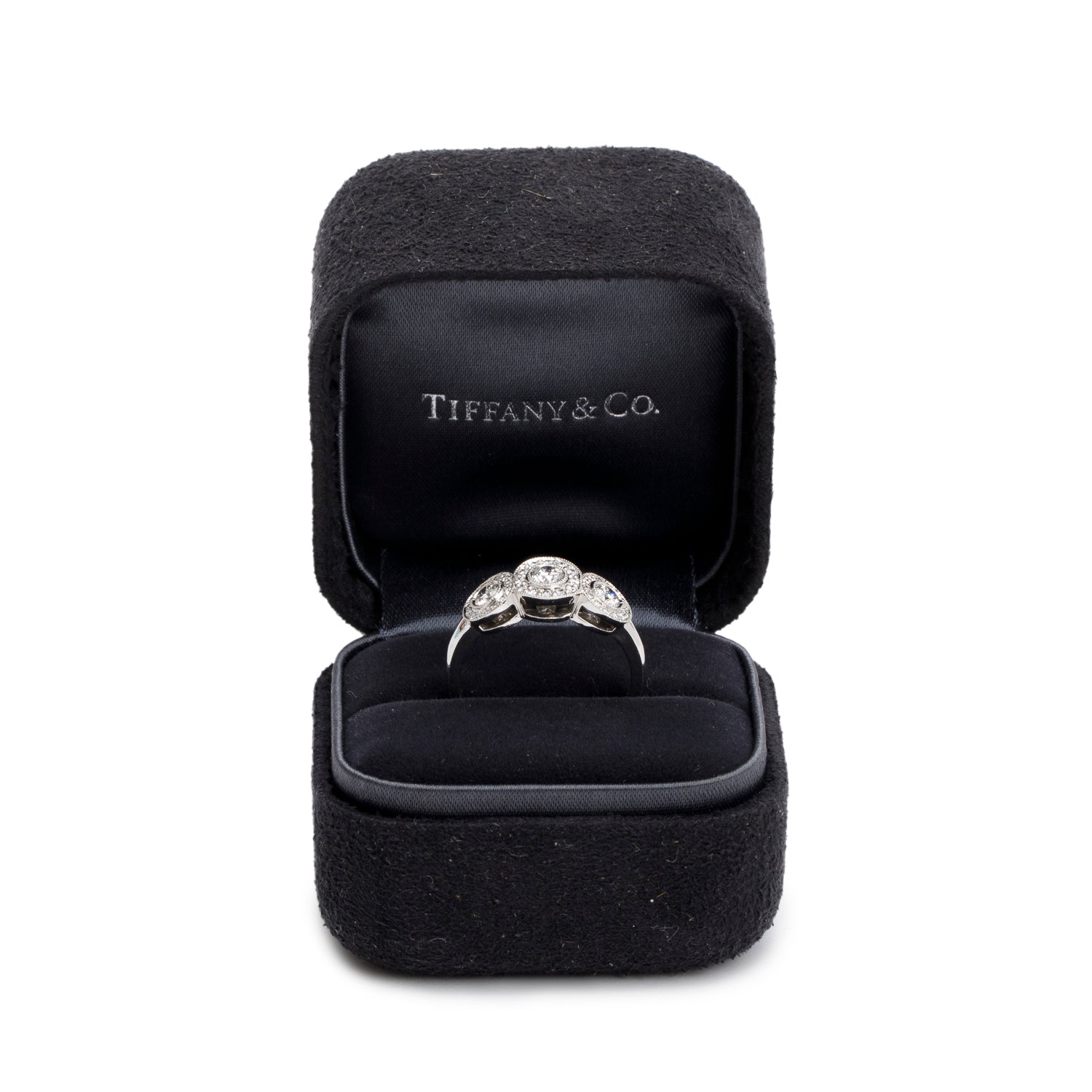 Tiffany & Co. Platinum Diamond Three-Stone Circlet Ring, Size 8 w/ Box