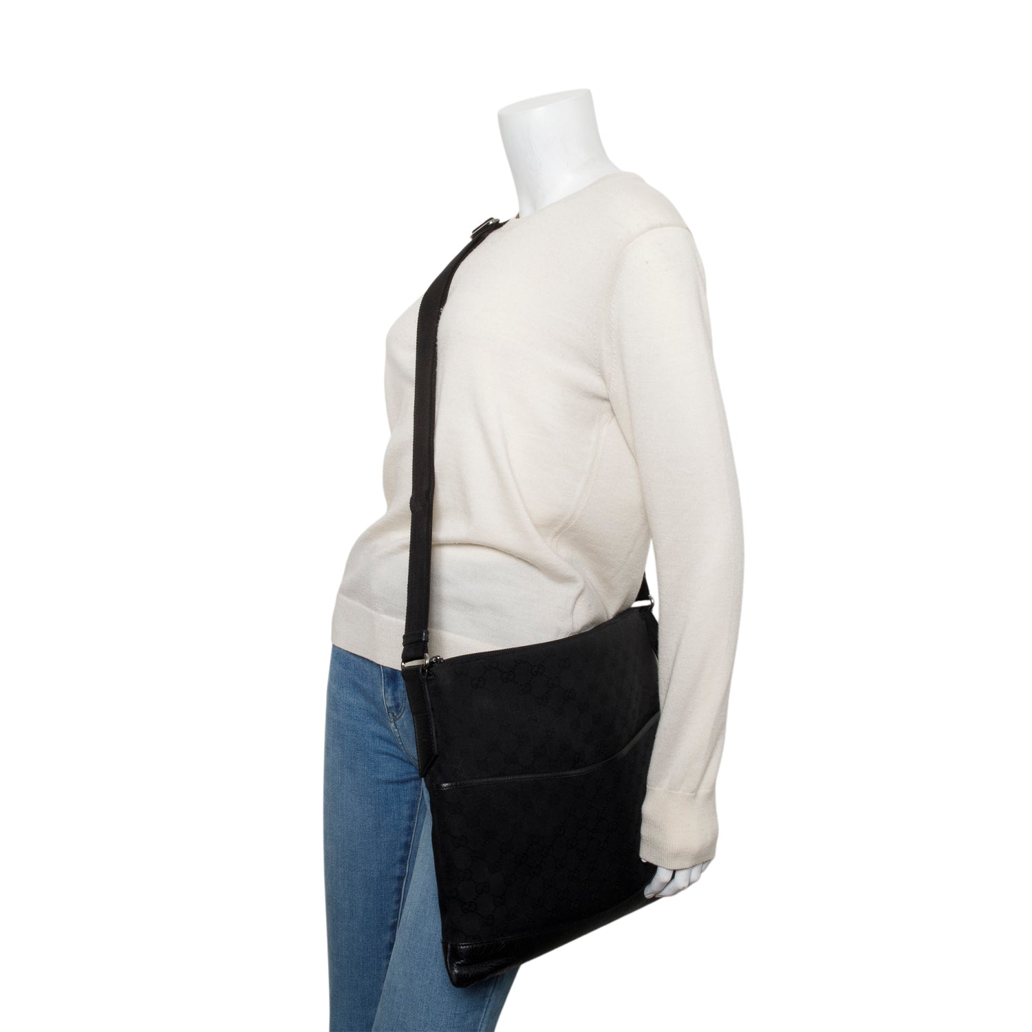 Gucci Black Monogram Canvas Messenger Bag