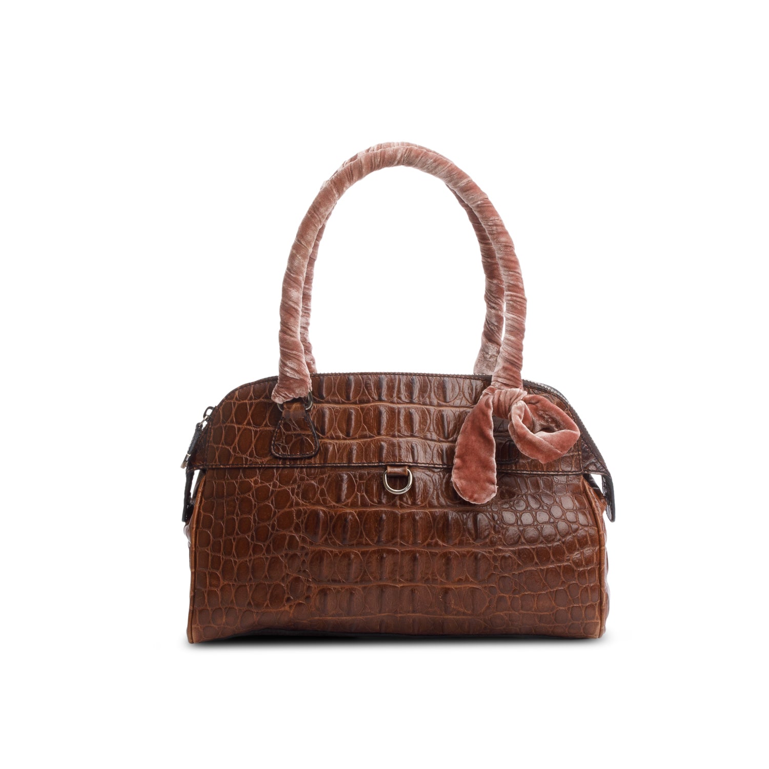 Miu Miu Brown Croc Embossed Leather Bauletto Bag