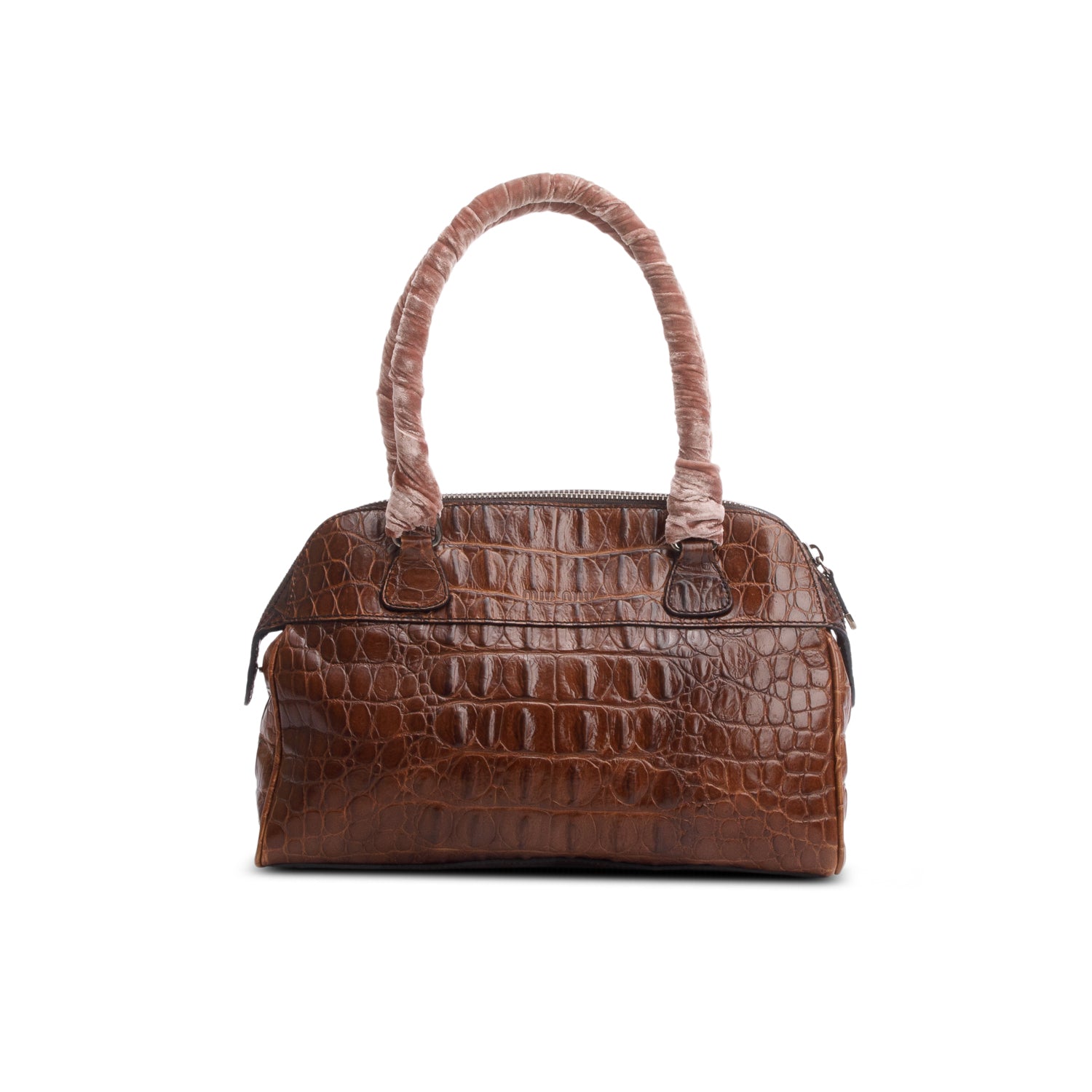 Miu Miu Brown Croc Embossed Leather Bauletto Bag