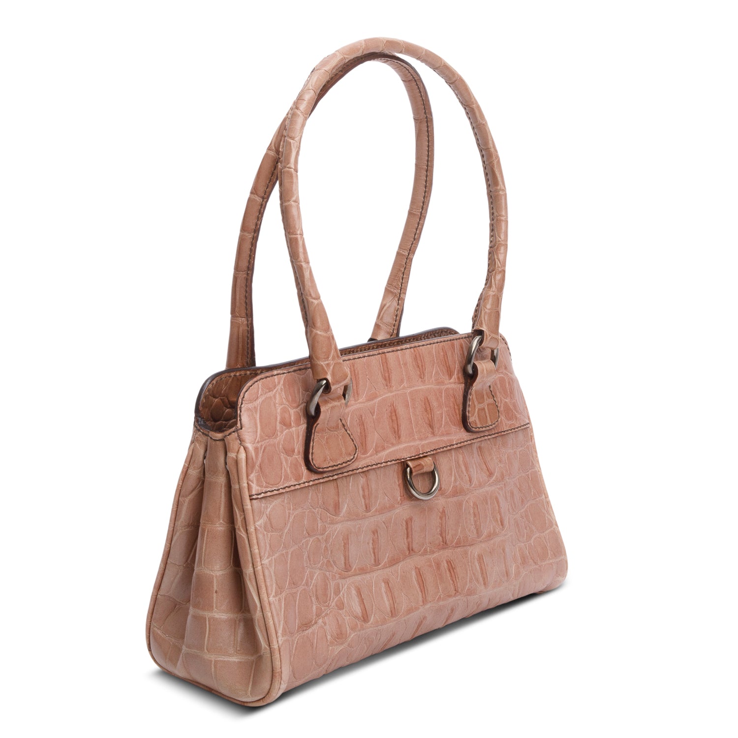 Miu Miu Pink Croc Embossed Leather Bauletto Satchel