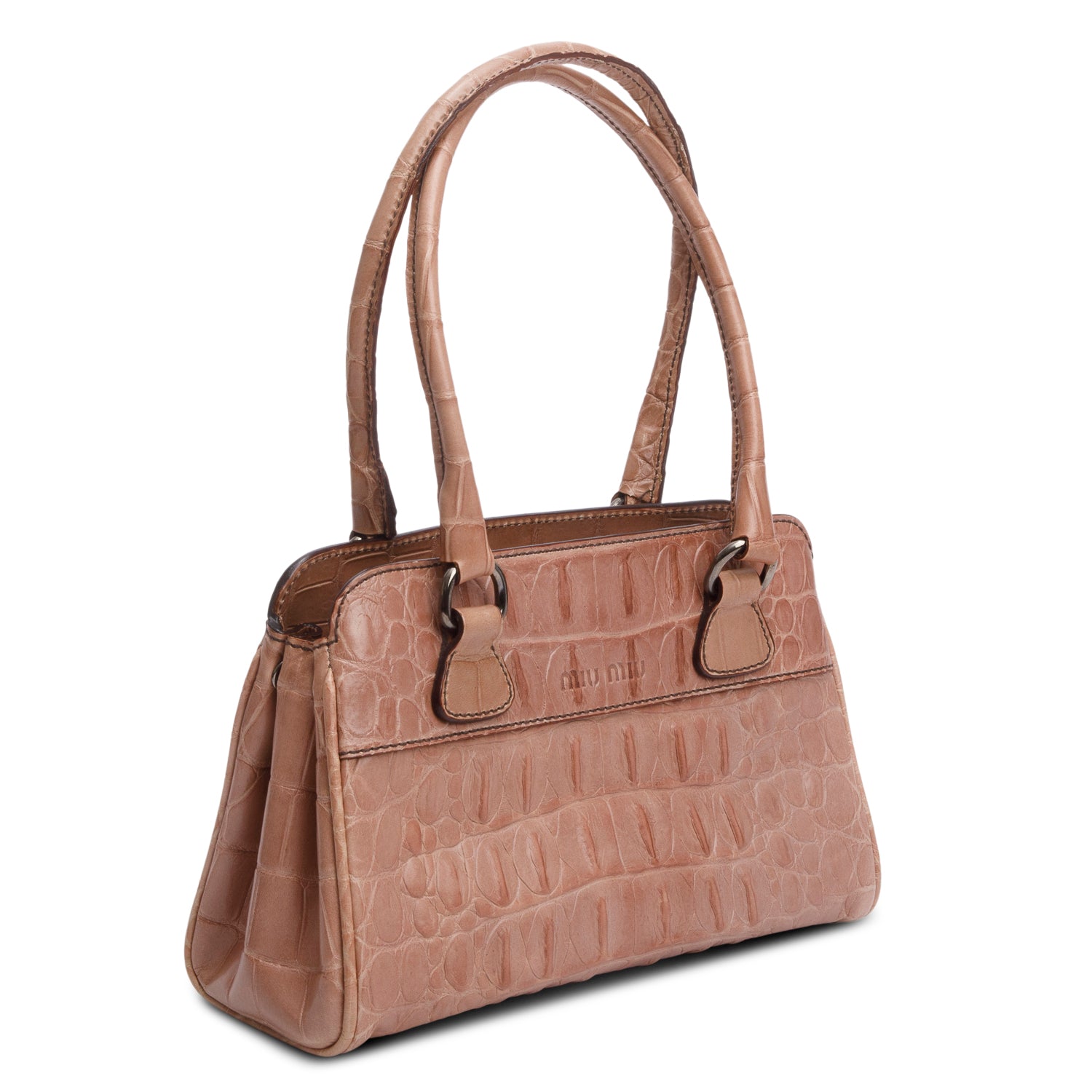 Miu Miu Pink Croc Embossed Leather Bauletto Satchel