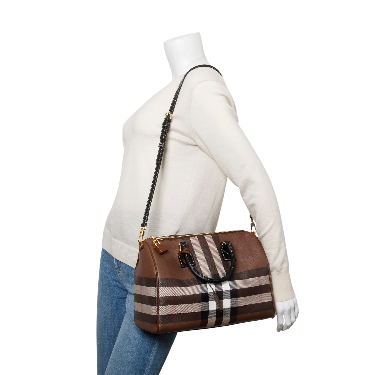 Burberry Brown Medium Check Bowling Bag w/ Box & Strap