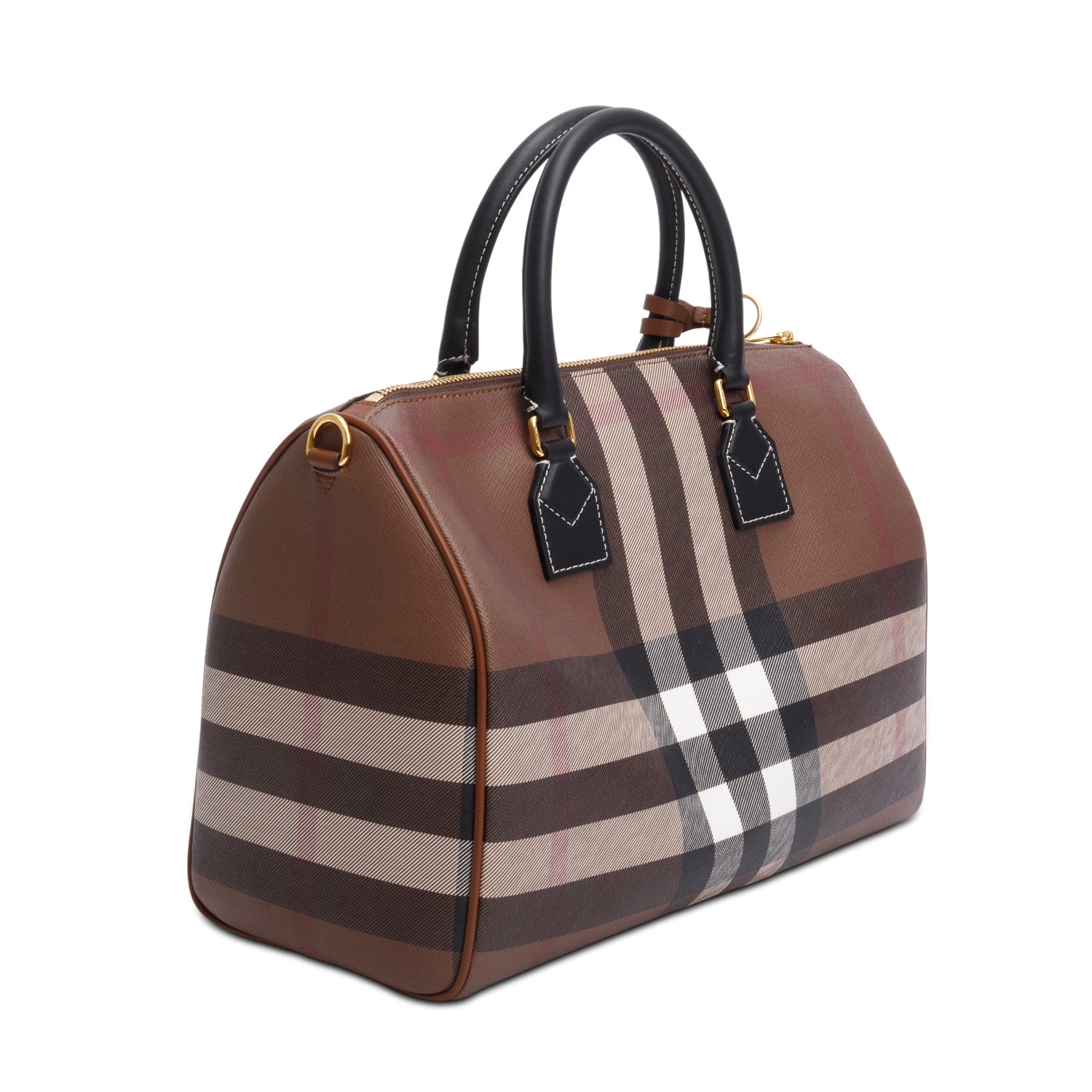 Burberry Brown Medium Check Bowling Bag w/ Box & Strap