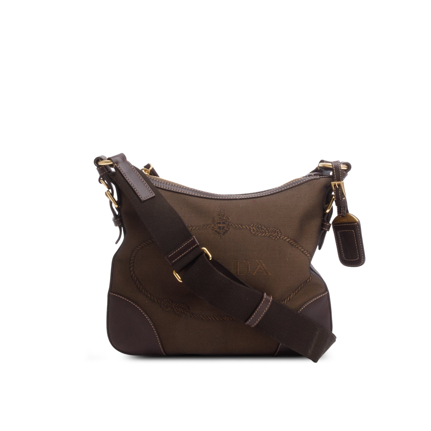 Prada Brown Canapa Jacquard Logo Flat Messenger Bag w/ Authenticity Card