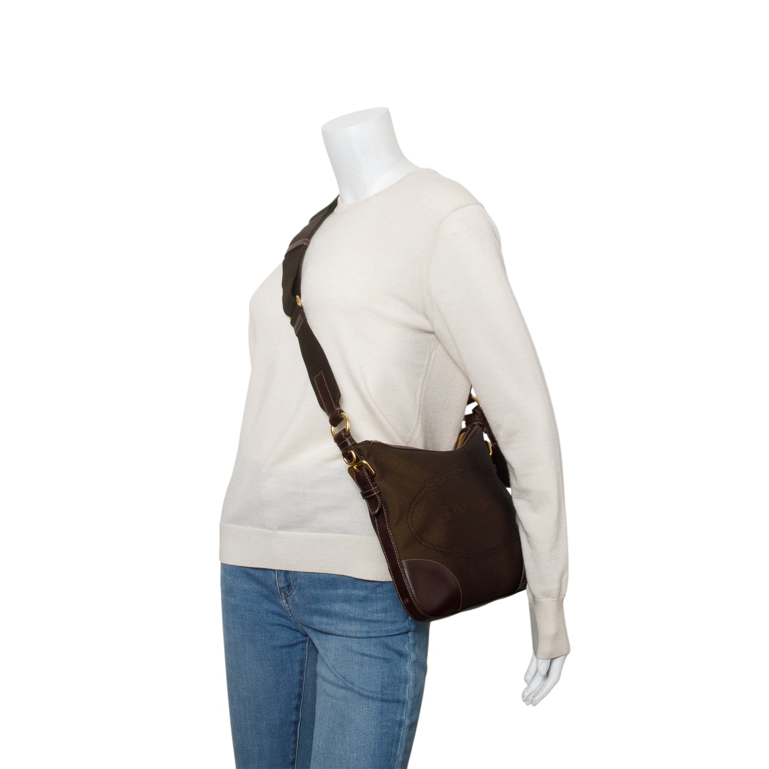 Prada Brown Canapa Jacquard Logo Flat Messenger Bag w/ Authenticity Card