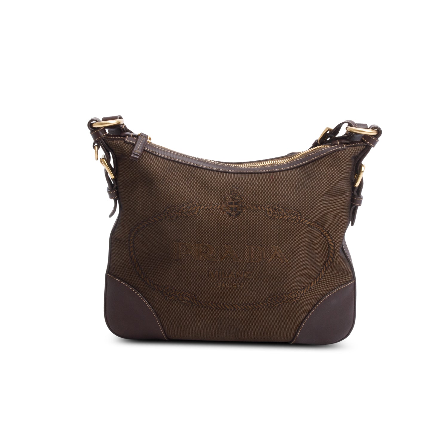 Prada Brown Canapa Jacquard Logo Flat Messenger Bag w/ Authenticity Card