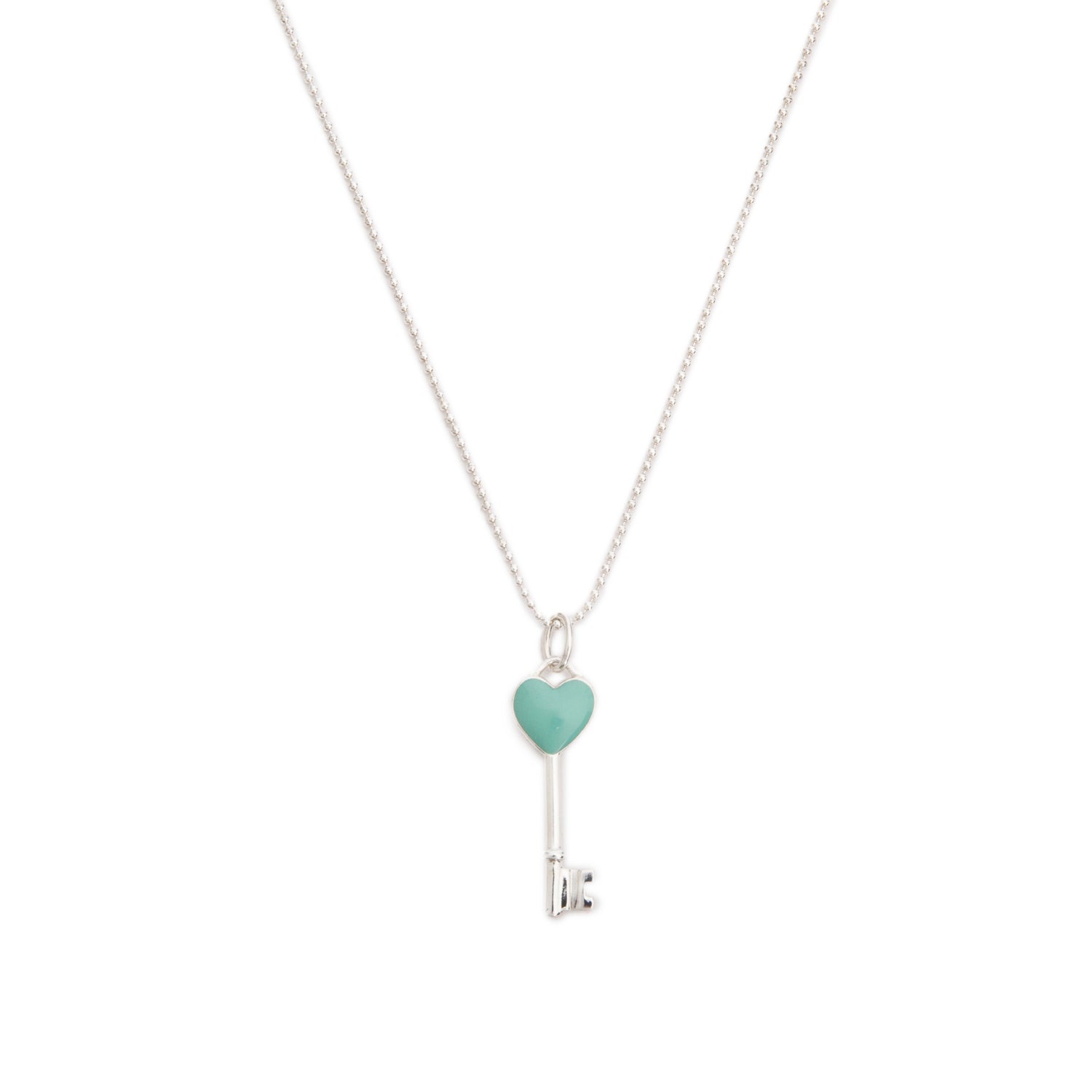 Tiffany & Co. Sterling Silver Blue Enamel Mini Heart Key Pendant Necklace