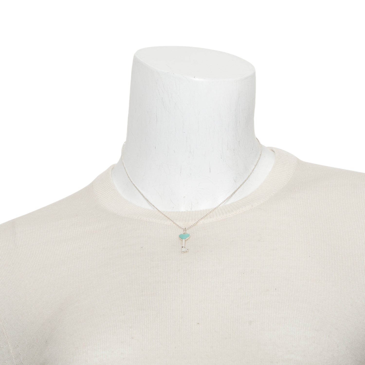 Tiffany & Co. Sterling Silver Blue Enamel Mini Heart Key Pendant Necklace