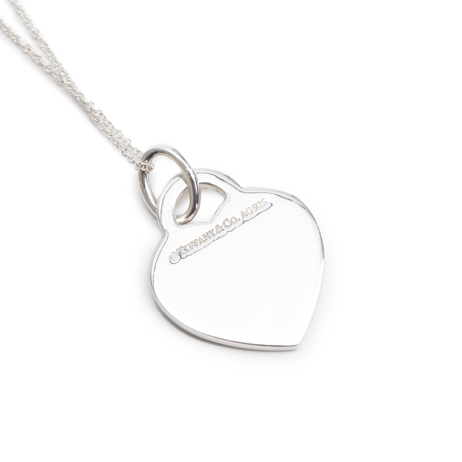 Tiffany & Co. Sterling Silver Letter 'M' Medium Heart Tag Pendant Necklace