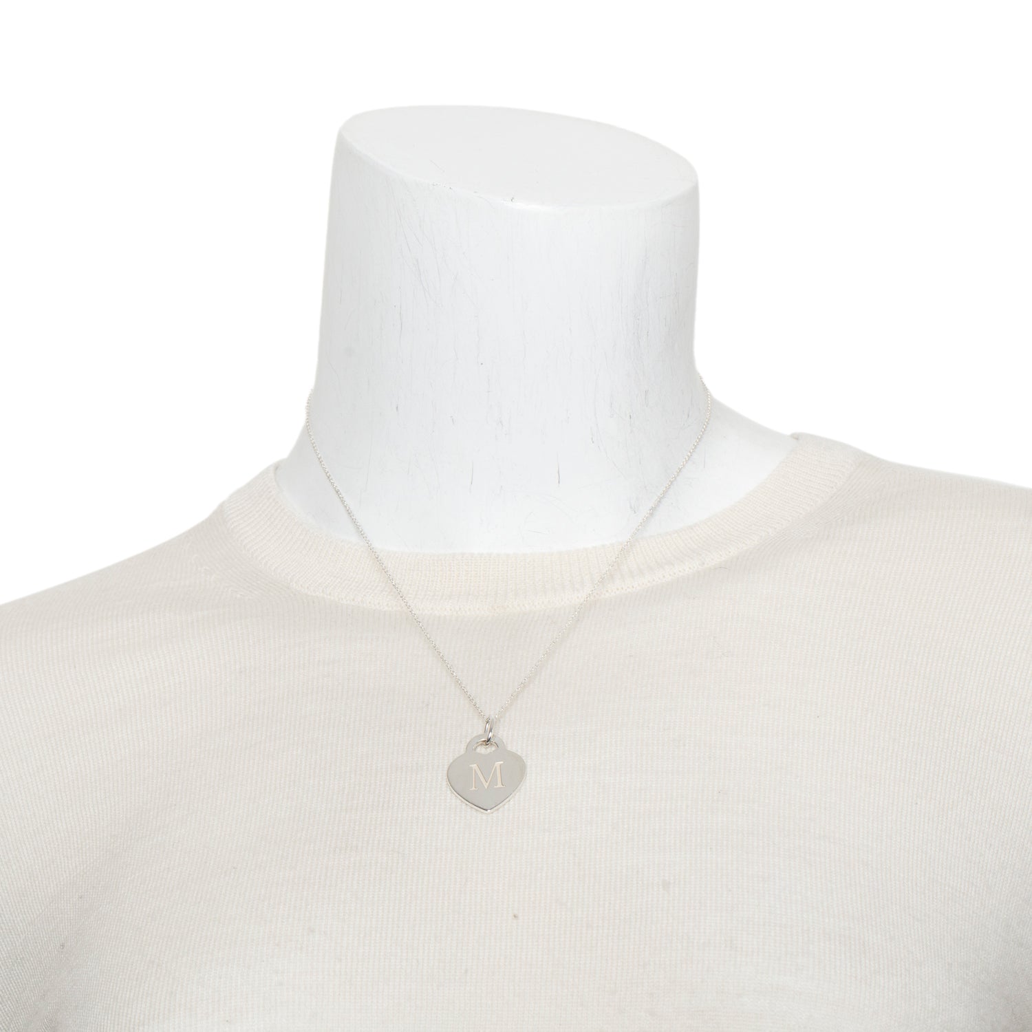 Tiffany & Co. Sterling Silver Letter 'M' Medium Heart Tag Pendant Necklace