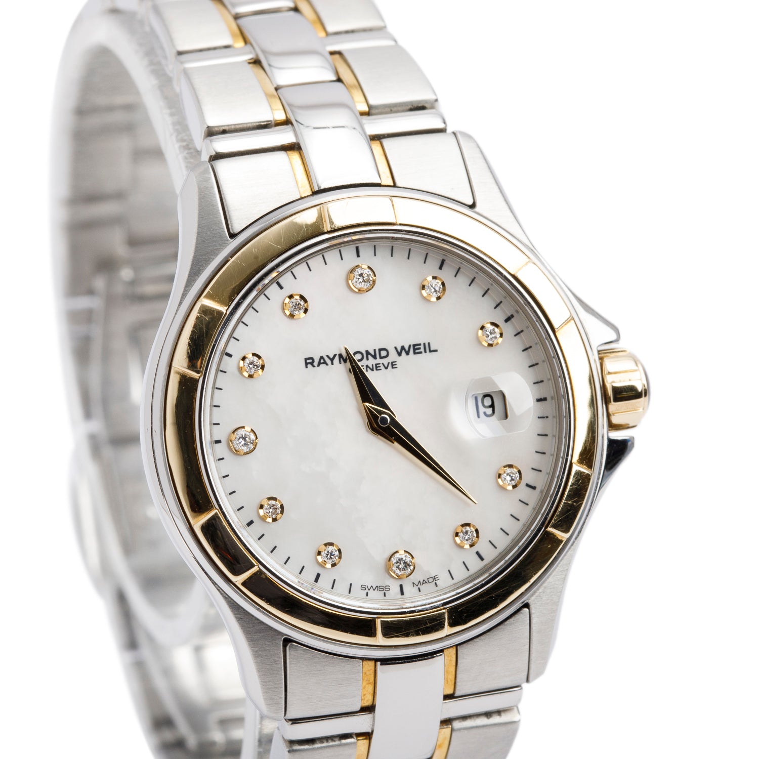 Raymond Weil Stainless Steel & 18k Yellow Gold Parsifal 28 MM Quartz Watch Mother of Pearl DiamondDial 9460