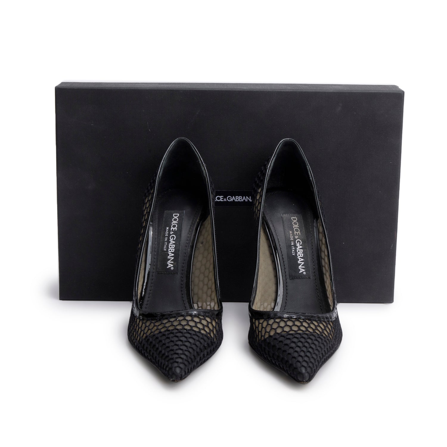 Dolce & Gabbana Black Fishnet Cap Toe Pumps, Size 39 w/ Box