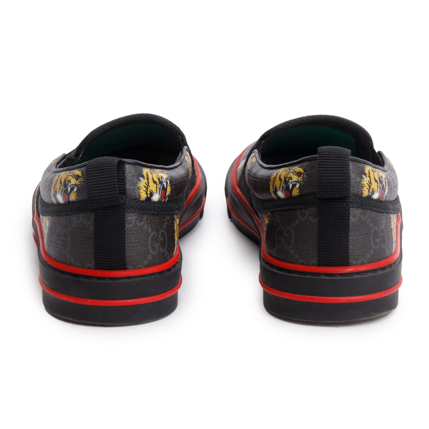 Gucci Black Tigers GG Supreme Canvas Tennis 1977 Slip On Sneakers, Men's Size 7
