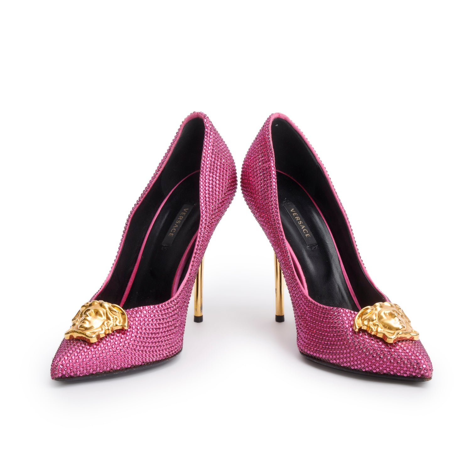 Versace Pink Crystal Medusa Pumps, Size 38.5 w/ Box